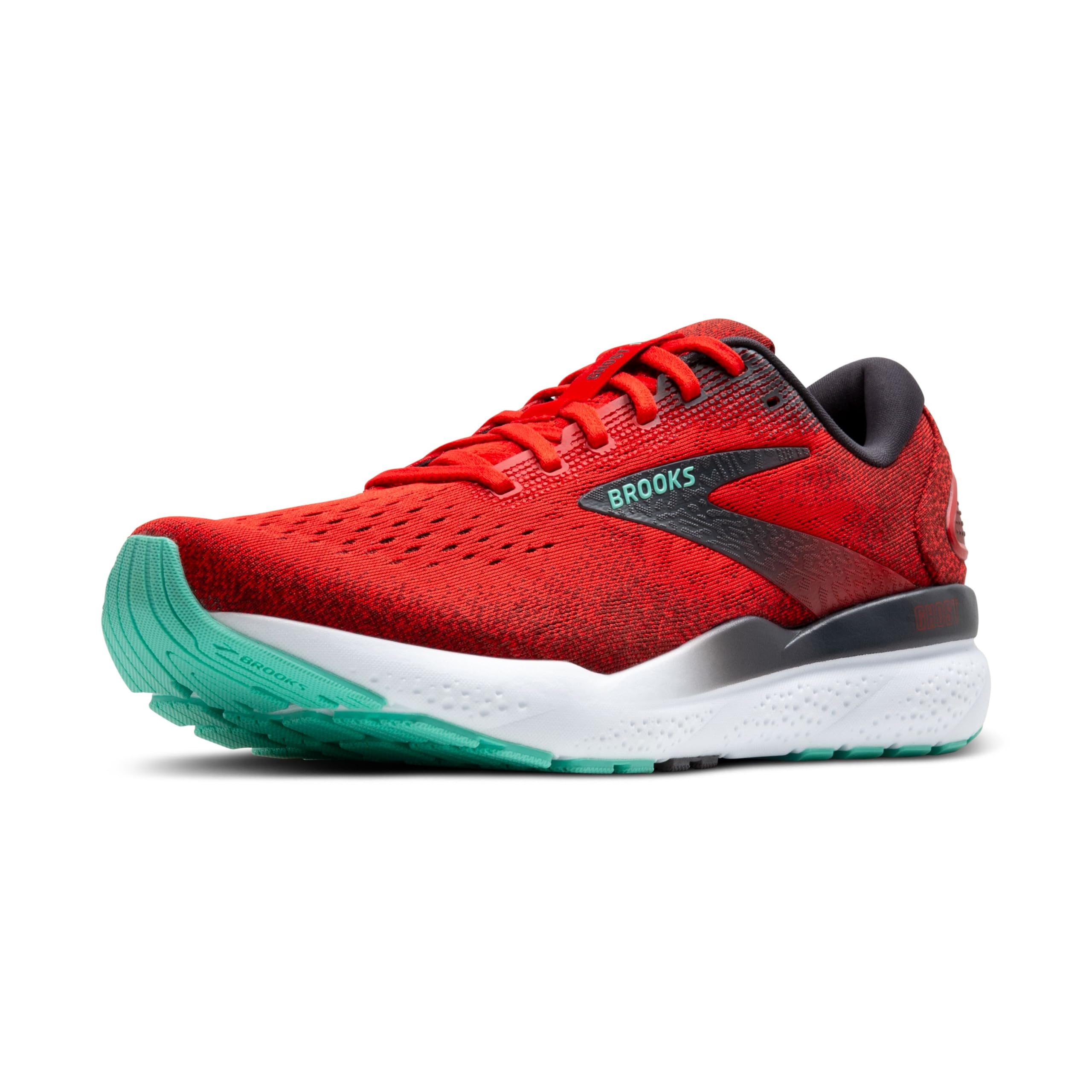 Brooks Ghost 16 Men Running Shoes Fiery Red Ebony Cockatoo Cotton Cushioned