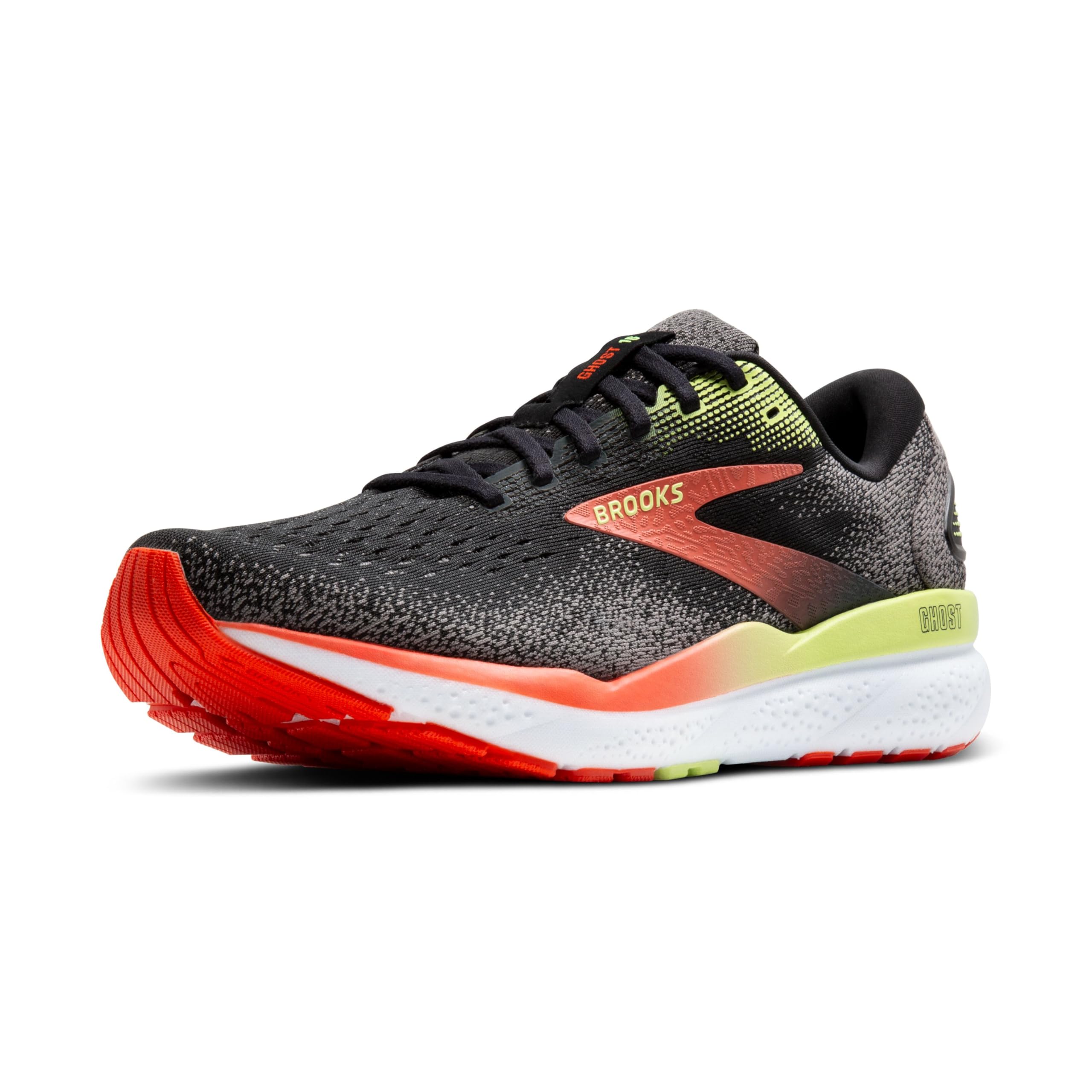 Brooks Men's Ghost 16 Running Shoes - Black/Mandarin/Red/Green