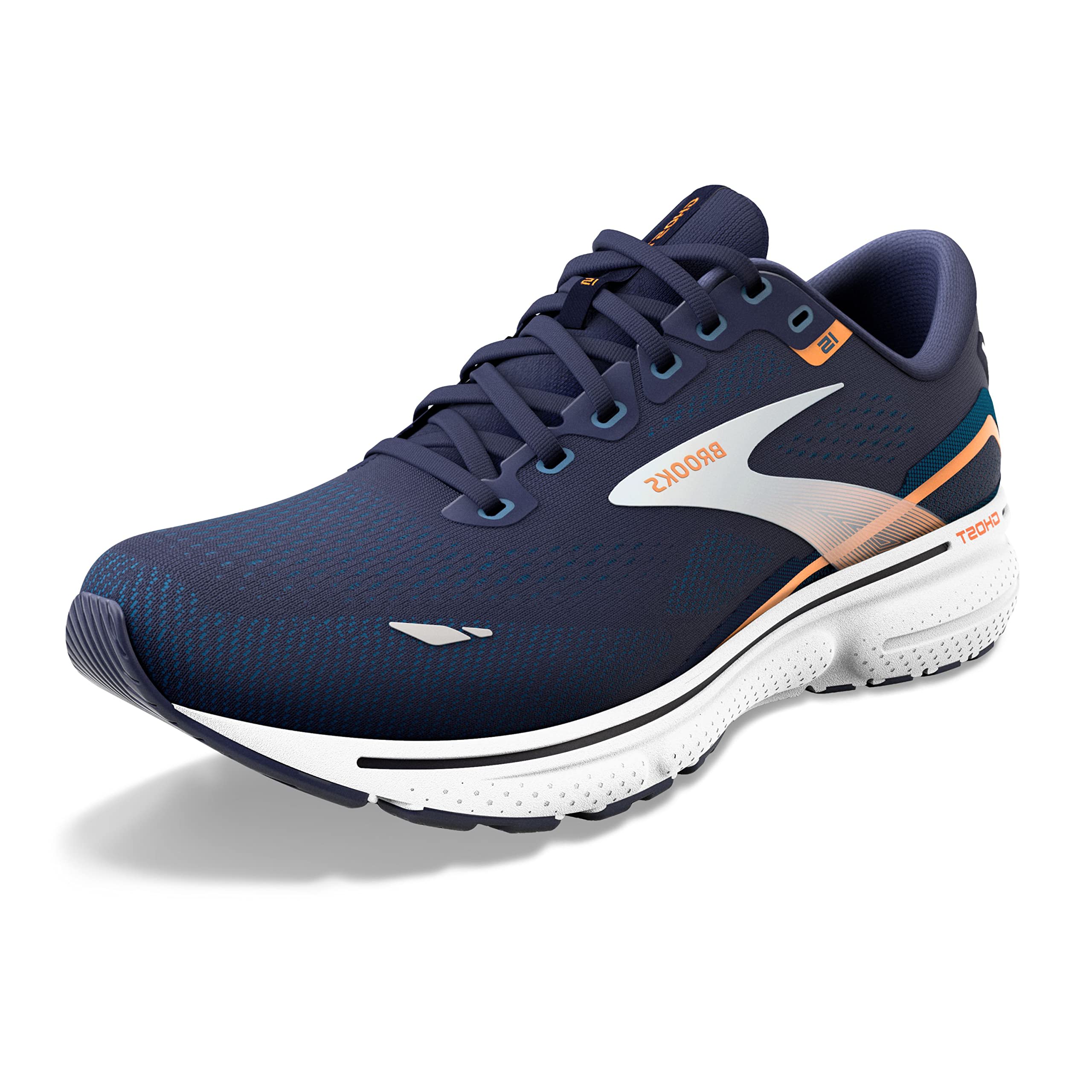 Brooks Ghost 15 Men Road Running Shoes Lightweight Blue Orange Pop Rubber