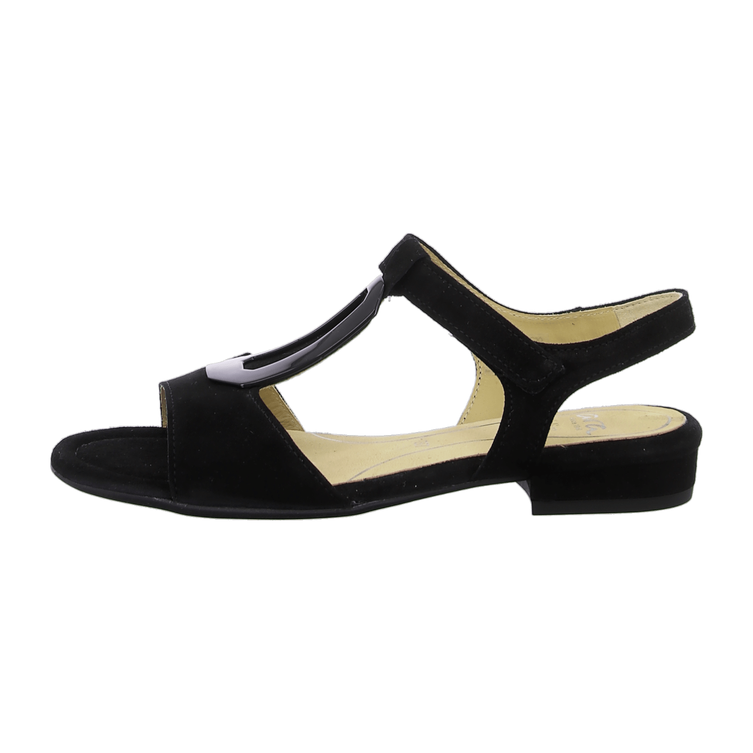 ARA VEGAS Women's Black Nubuck Sandals with Hook-and-Loop Closure and Ankle Strap
