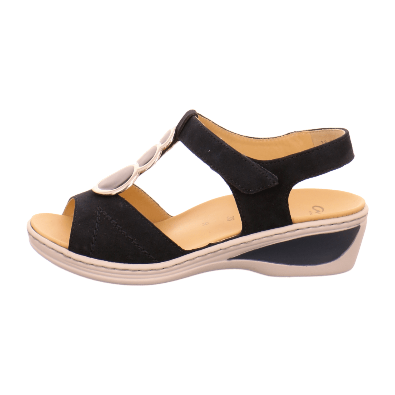 ARA COLMAR Women's Nubuck Leather T-Strap Sandals with Hook-and-Loop Closure in Grey