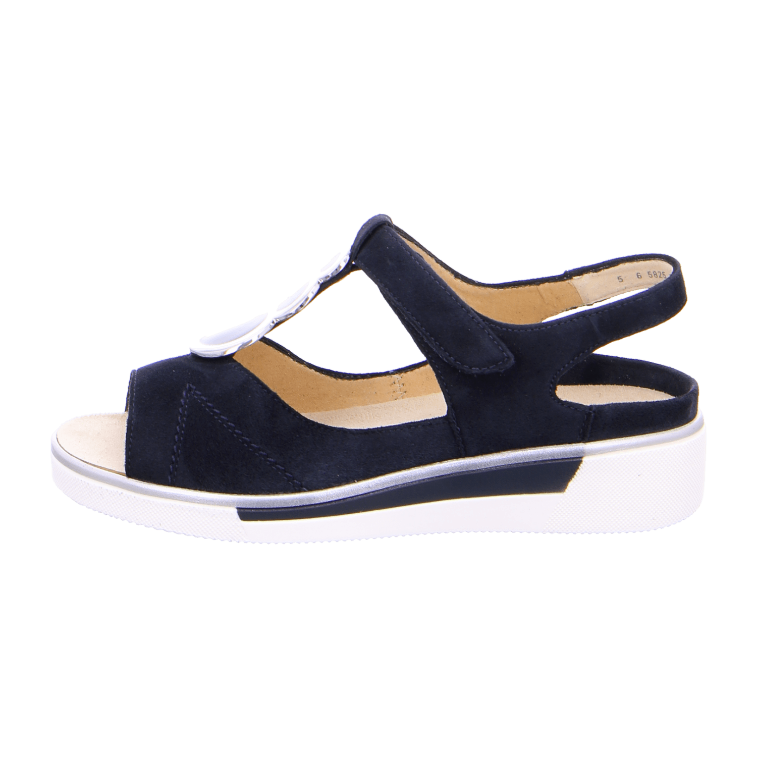 ARA COURTYARD Women's T-Bar Shoes in Blue Suede with Hook-and-Loop Fastening