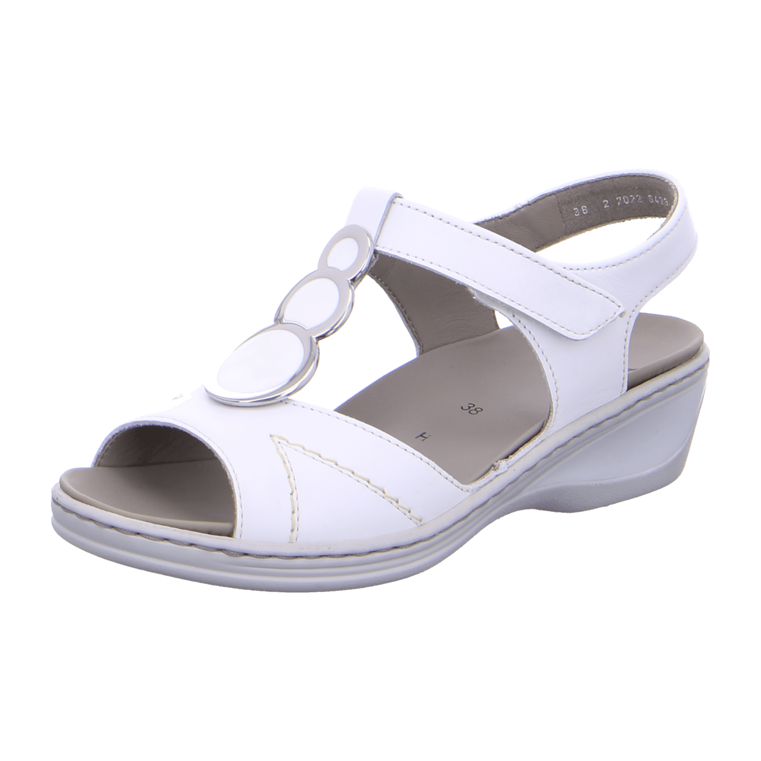 ARA COLMAR Women's T-Strap Sandals in Smooth Leather with Hook-and-Loop Fastening in White