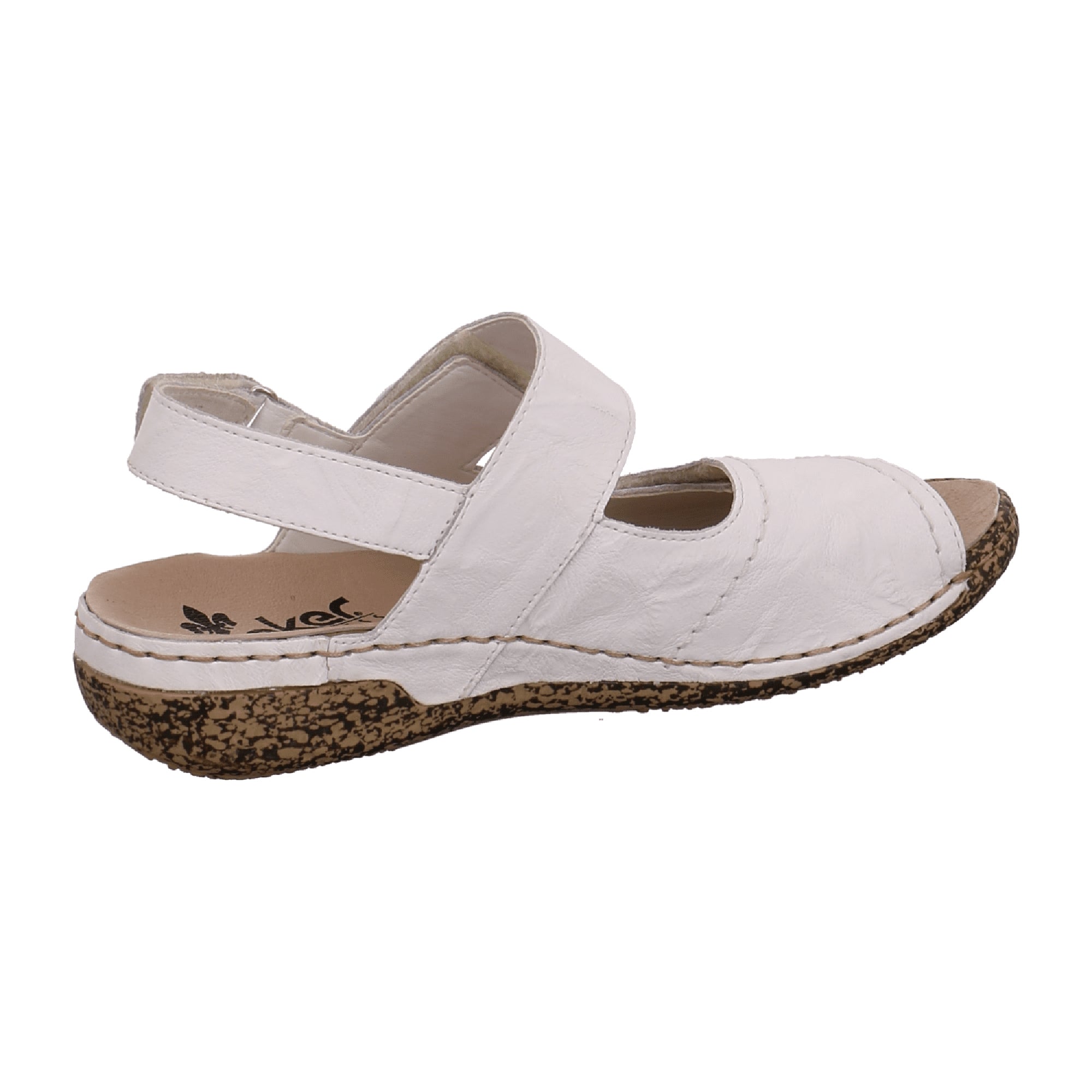 Rieker Women's White Comfort Sandals with Velcro Strap and Cushioned Sole