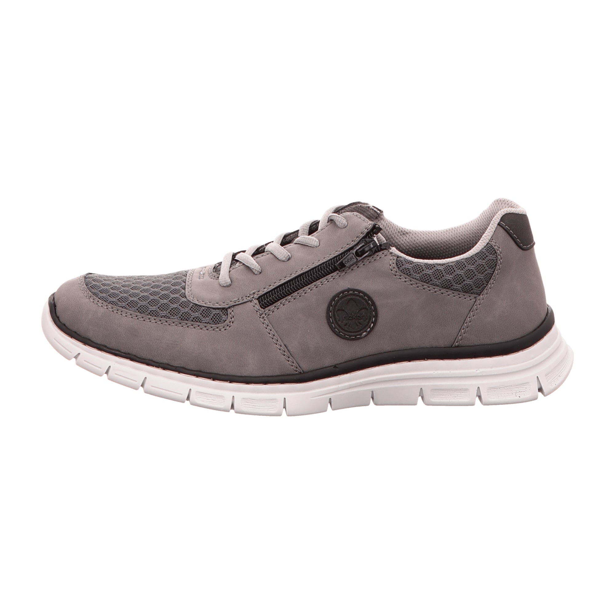 Rieker Men's Grey Lace-Up Shoes with Soft MemoSoft Footbed and Zip Closure