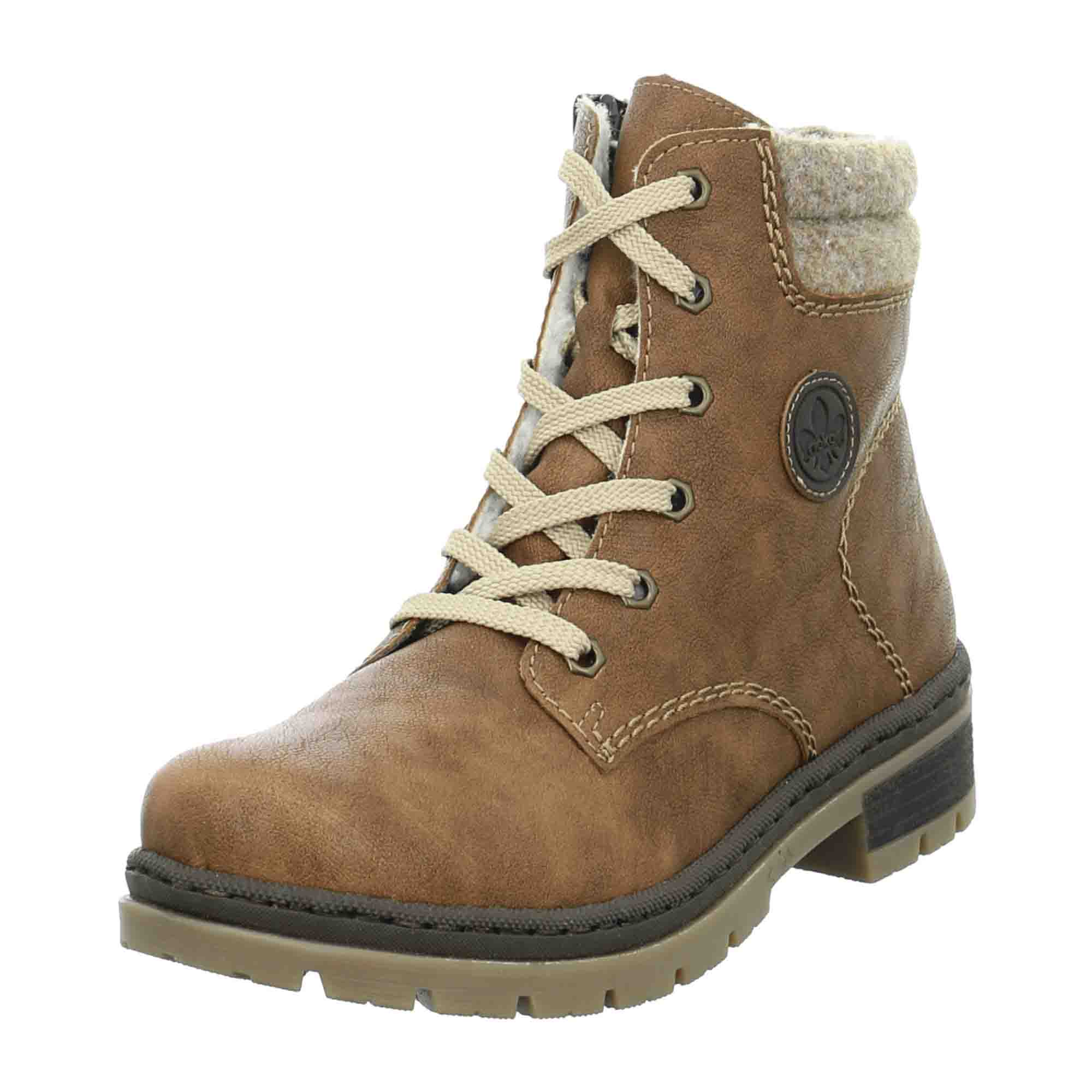 Rieker Y7428-22 Women's Brown Ankle Boots with Warm Lining and Block Heel