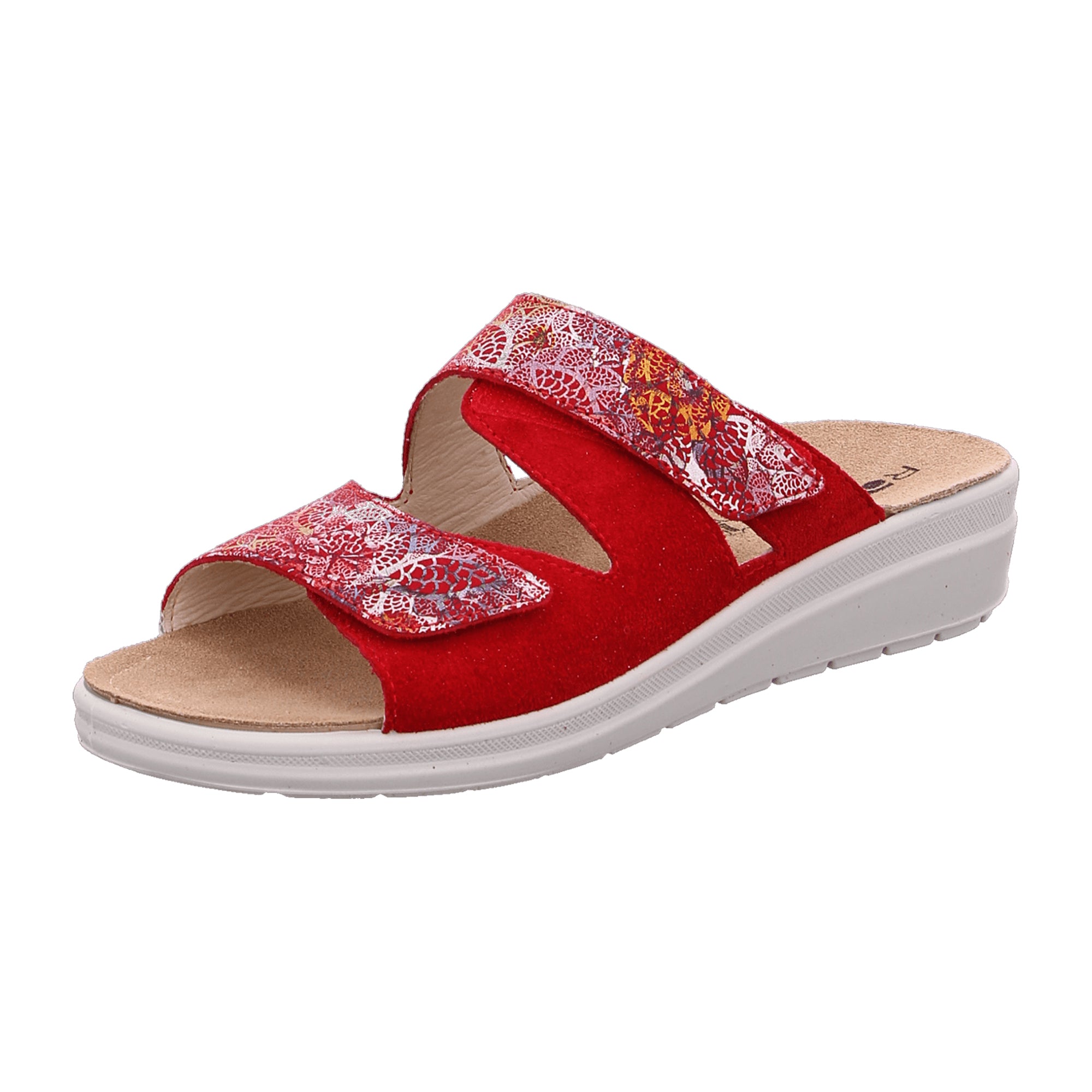 Rohde Rivella Womens Red Leather Sandals with Velcro Strap and Removable Insole