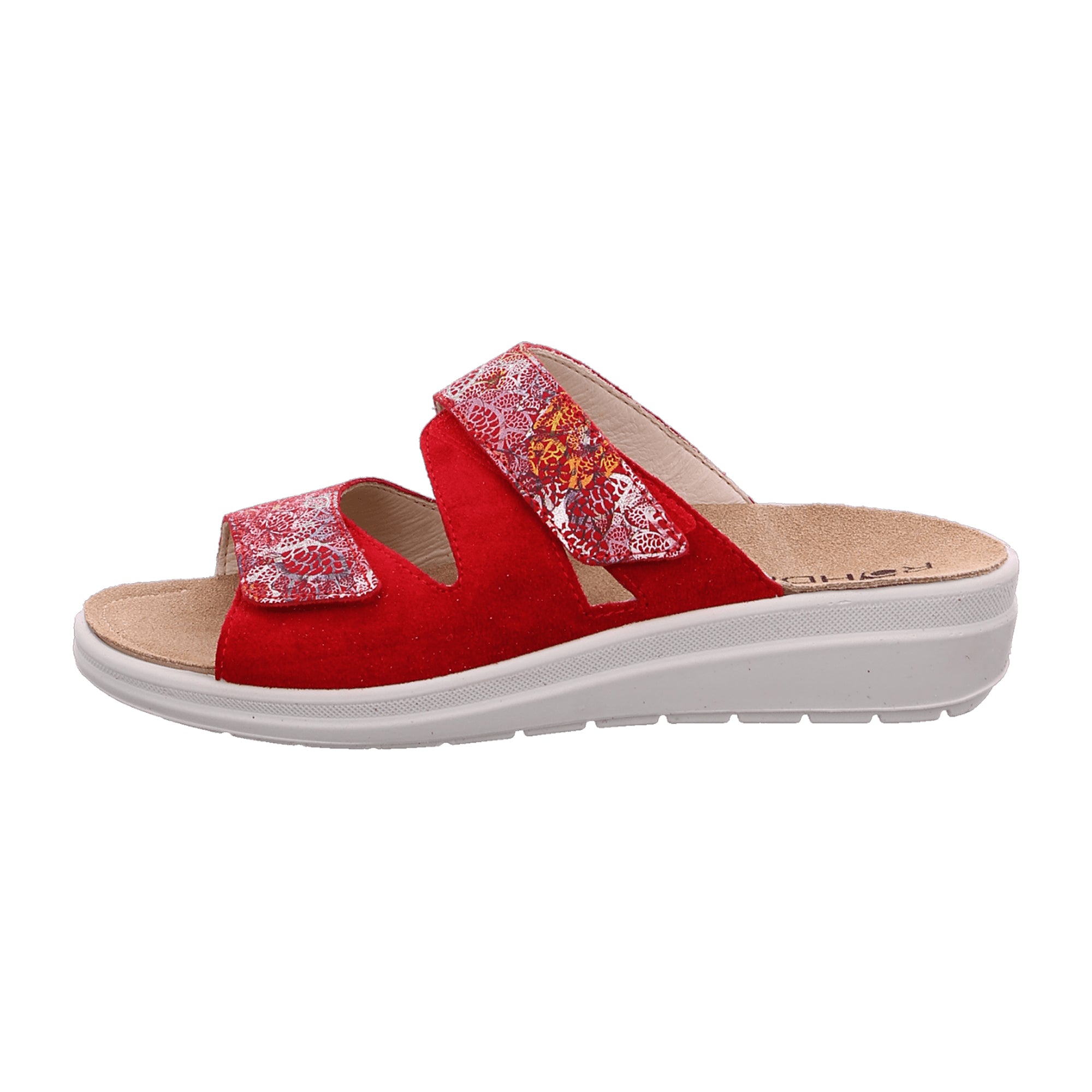 Rohde Rivella Womens Red Leather Sandals with Velcro Strap and Removable Insole