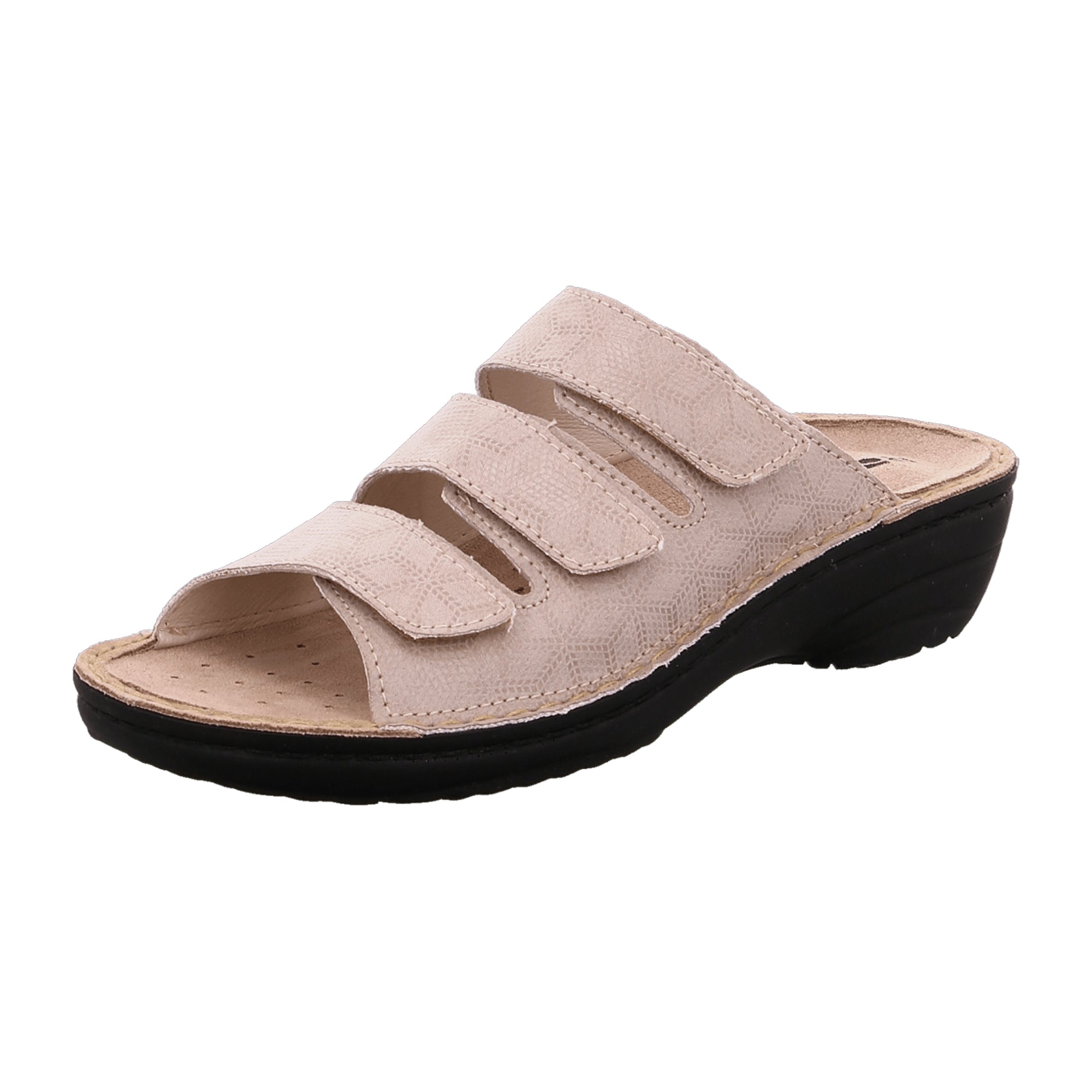 Rohde Beige Leather Sandals for Women with Removable Insole and Velcro Closure