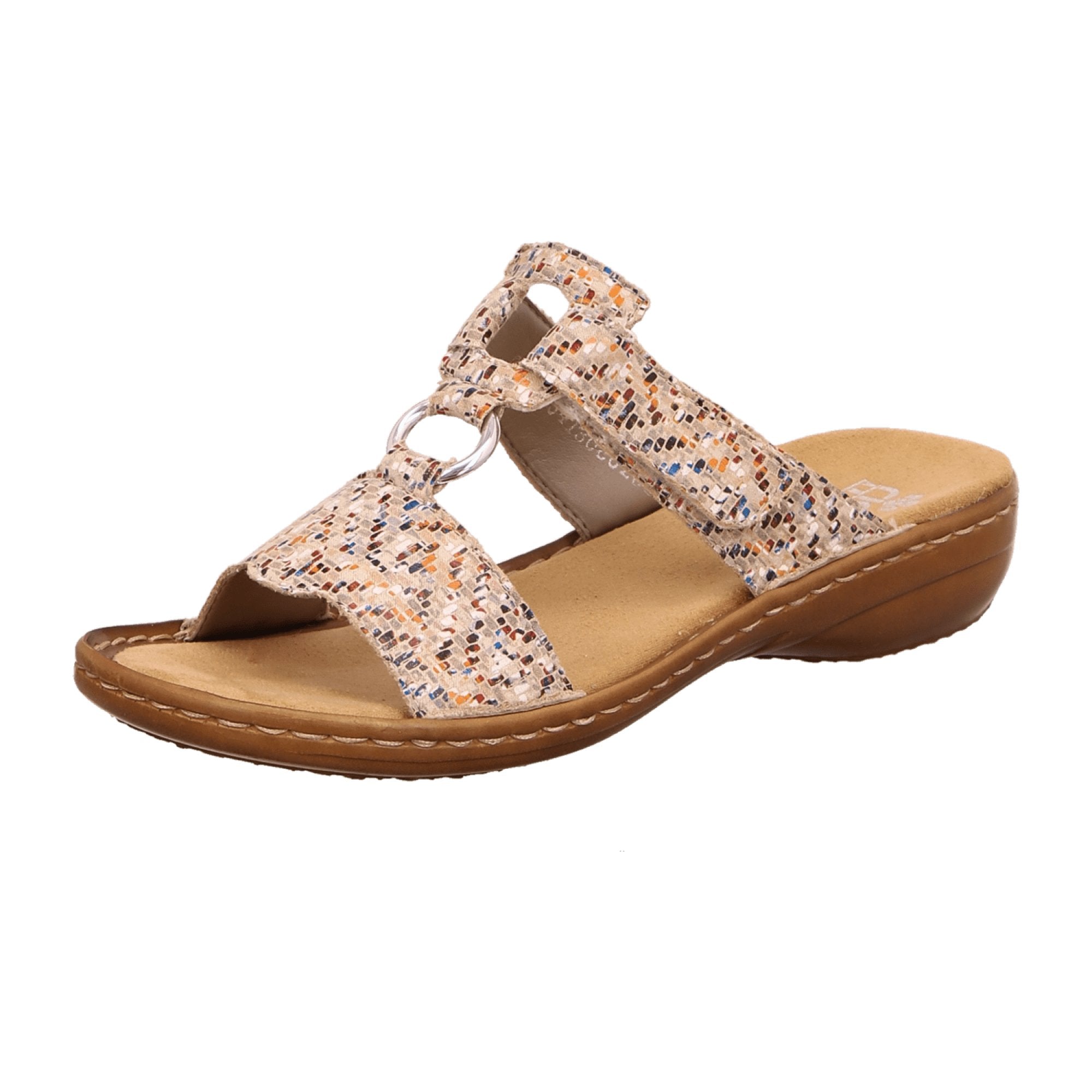 Rieker Women's Beige Slip-On Sandals with 30mm Heel and Velcro Strap