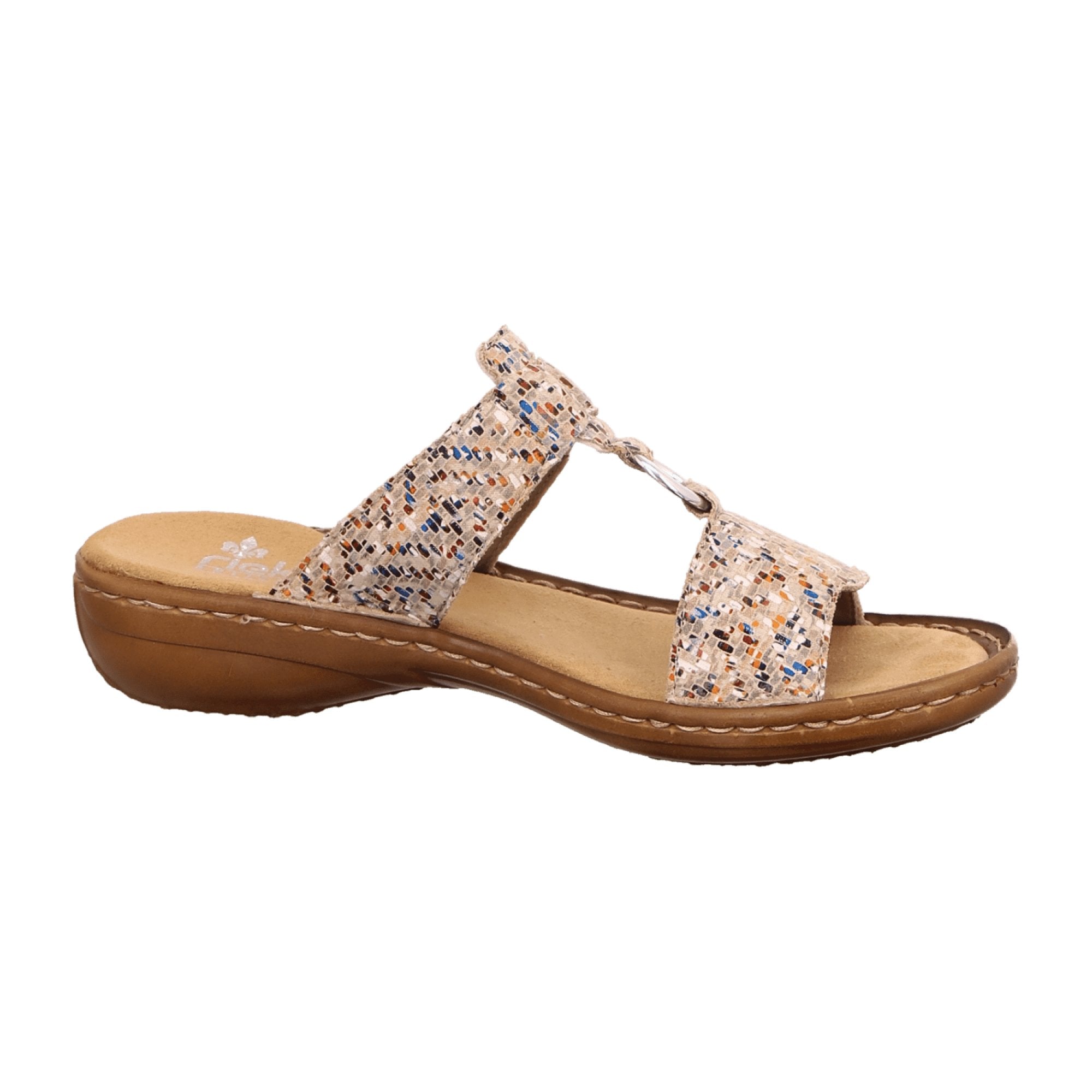 Rieker Women's Beige Slip-On Sandals with 30mm Heel and Velcro Strap