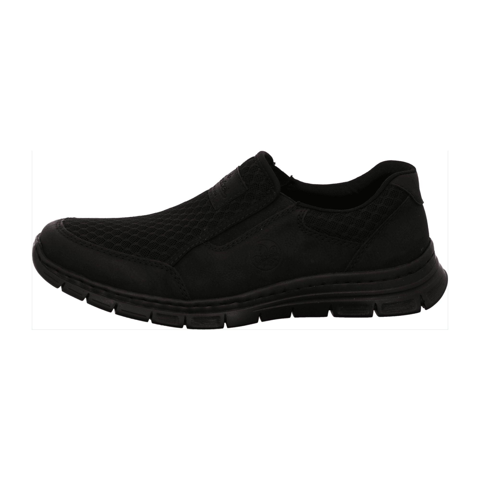 Rieker Men's Black Slip-On Shoes with Comfortable Elastic and Shock-Absorbing Sole