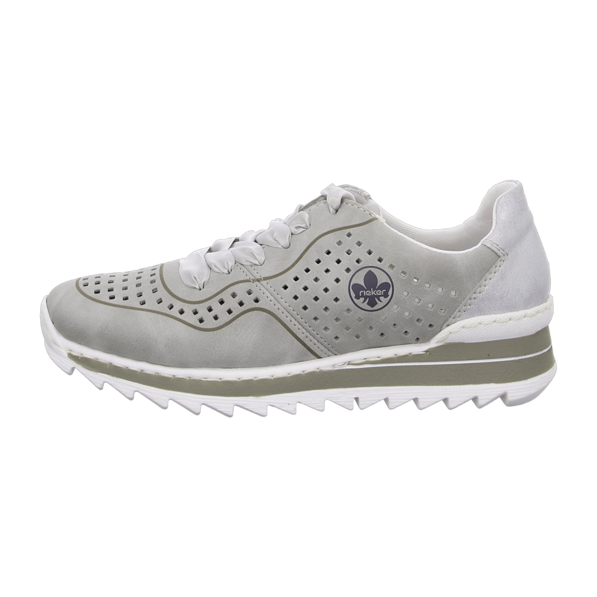 Rieker Women's Lace-Up Shoes Gray Comfortable Synthetic Leather Casual Sneakers