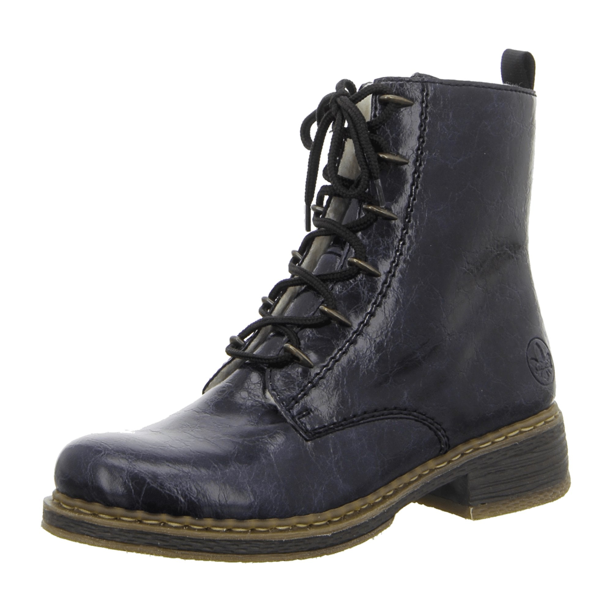 Rieker Women's Lace-Up Ankle Boots with Warm Lining in Blue Synthetic Leather