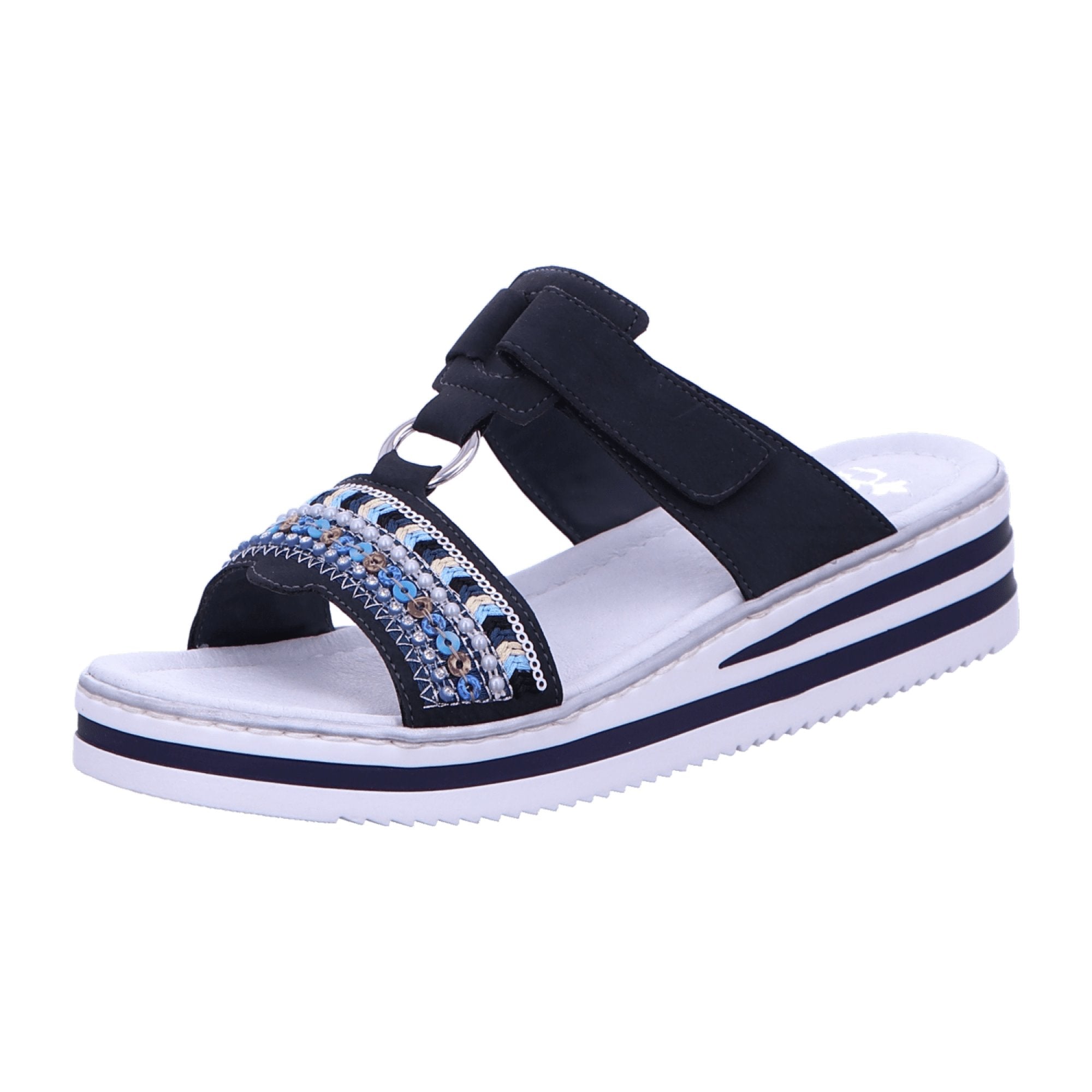 Rieker V02M6-14 Women's Blue Comfort Slip-On Sandals with 4cm Heel