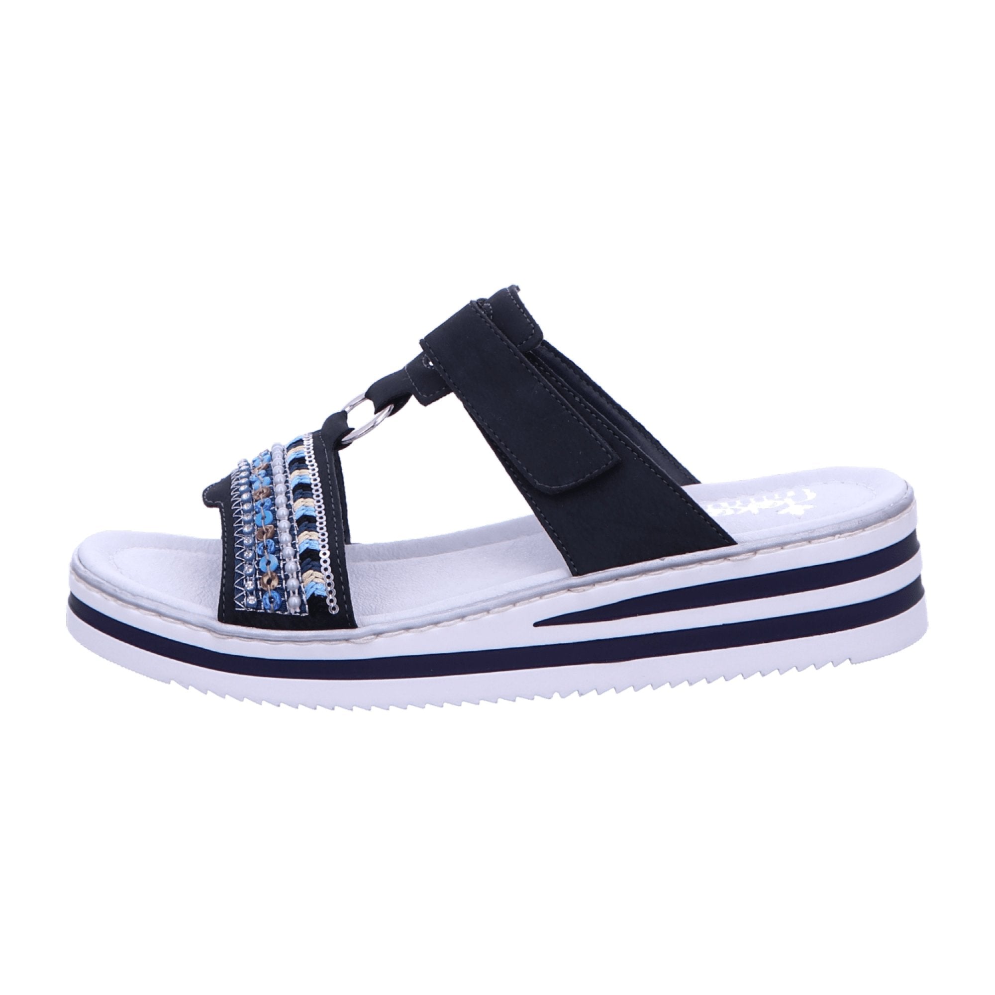 Rieker V02M6-14 Women's Blue Comfort Slip-On Sandals with 4cm Heel