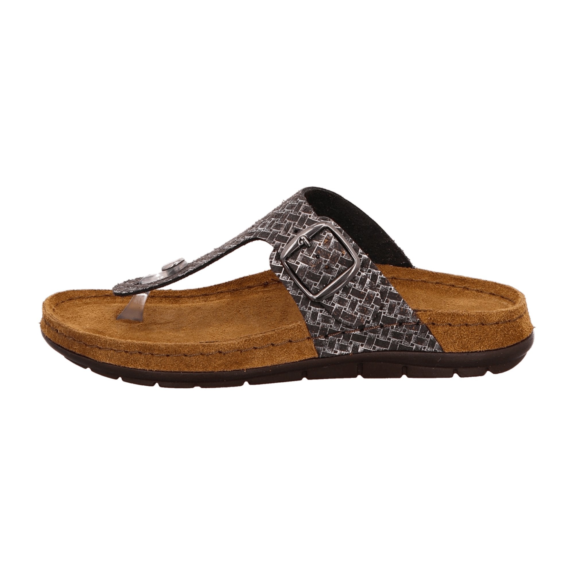 Rohde 5868 Women's Gray Leather Shoes with Buckle and Flat Heel