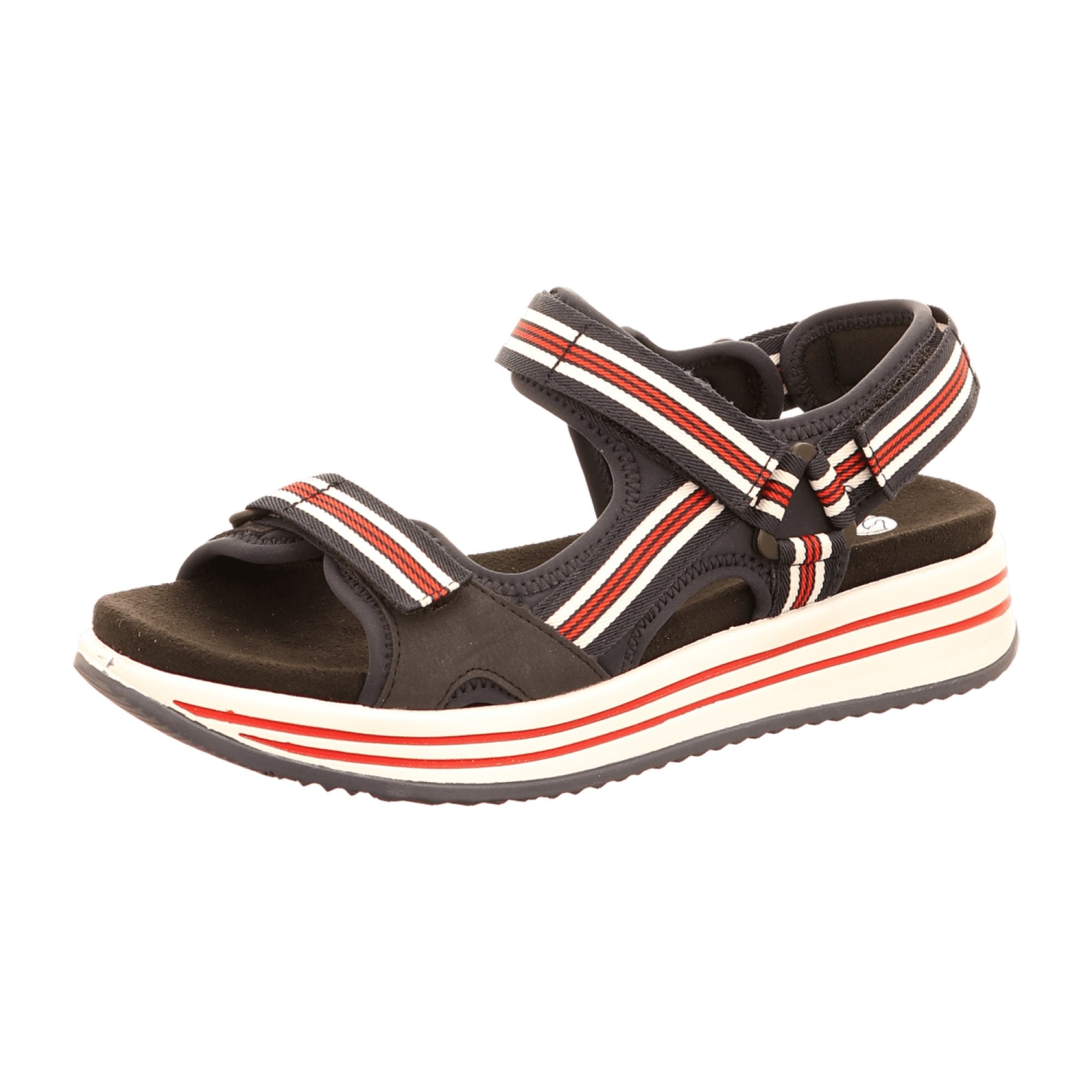 Remonte Women's Black Sandals with Velcro Strap and Soft Footbed