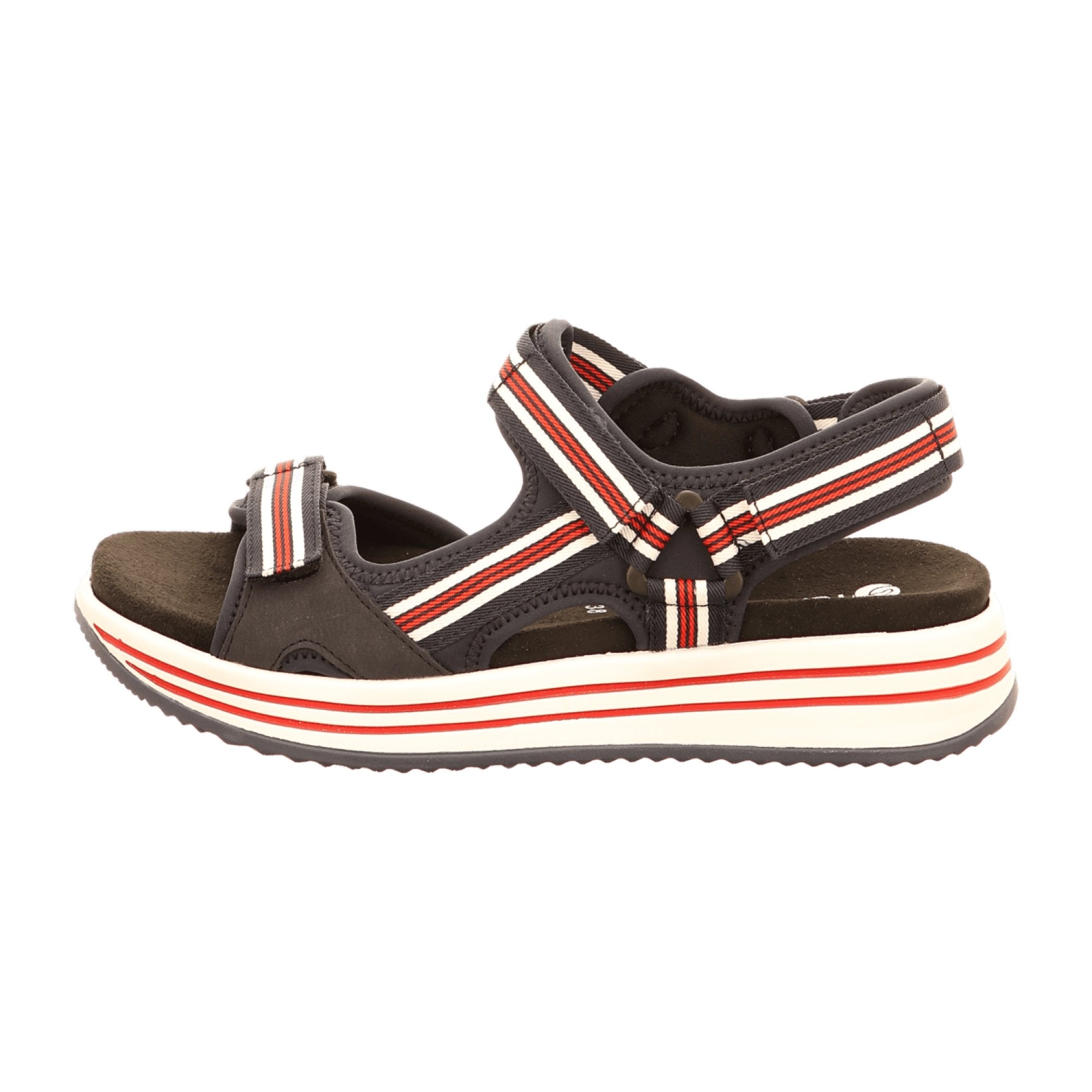 Remonte Women's Black Sandals with Velcro Strap and Soft Footbed