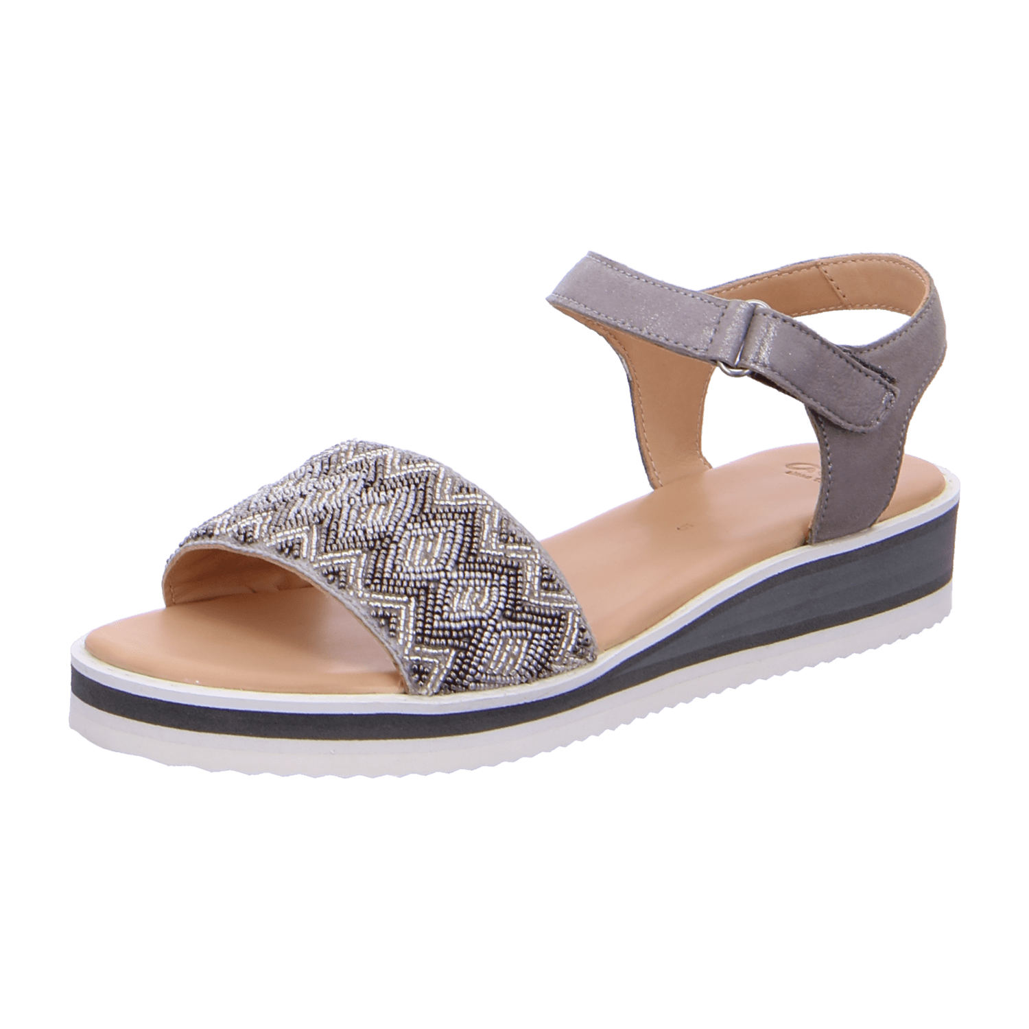 ARA DURBAN Women's Durban Platform Sandal in Grey with Hook-and-Loop Fastening, Smooth Leather Upper and Open Toe