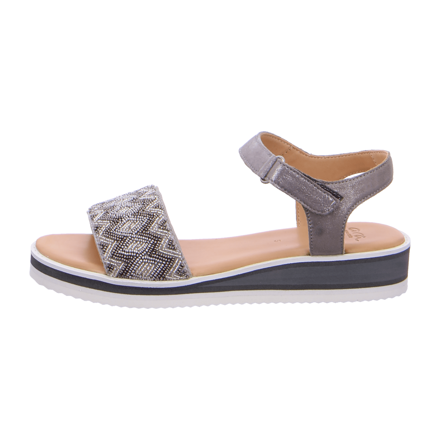 ARA DURBAN Women's Durban Platform Sandal in Grey with Hook-and-Loop Fastening, Smooth Leather Upper and Open Toe