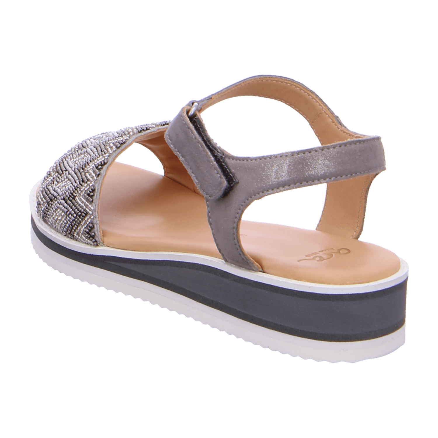 ARA DURBAN Women's Durban Platform Sandal in Grey with Hook-and-Loop Fastening, Smooth Leather Upper and Open Toe