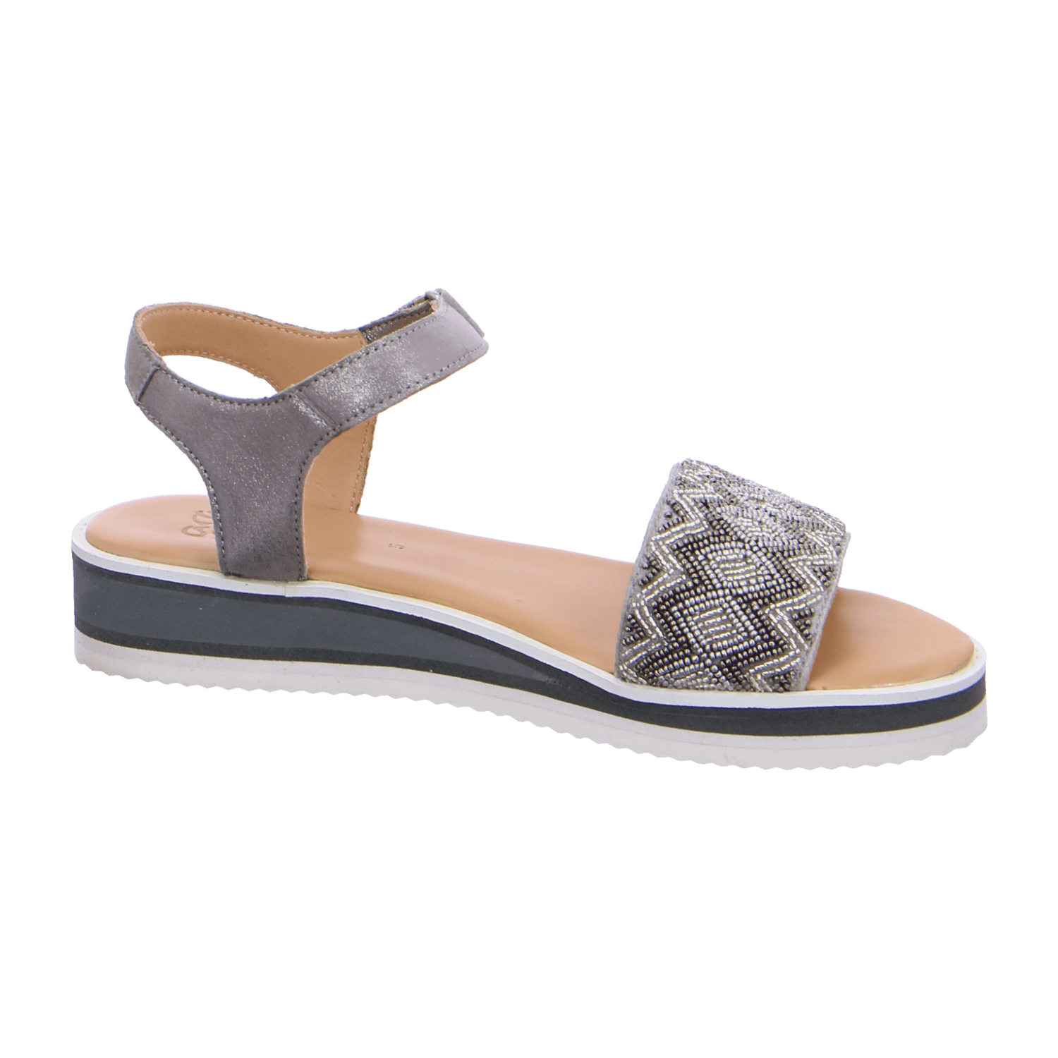 ARA DURBAN Women's Durban Platform Sandal in Grey with Hook-and-Loop Fastening, Smooth Leather Upper and Open Toe