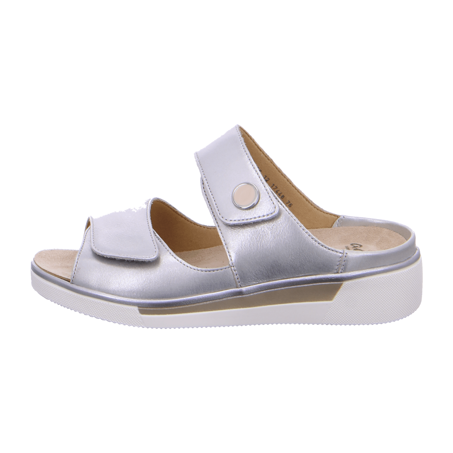 ARA COURTYARD Women's Leather Slip-On Mules with Silver Hook-and-Loop Strap