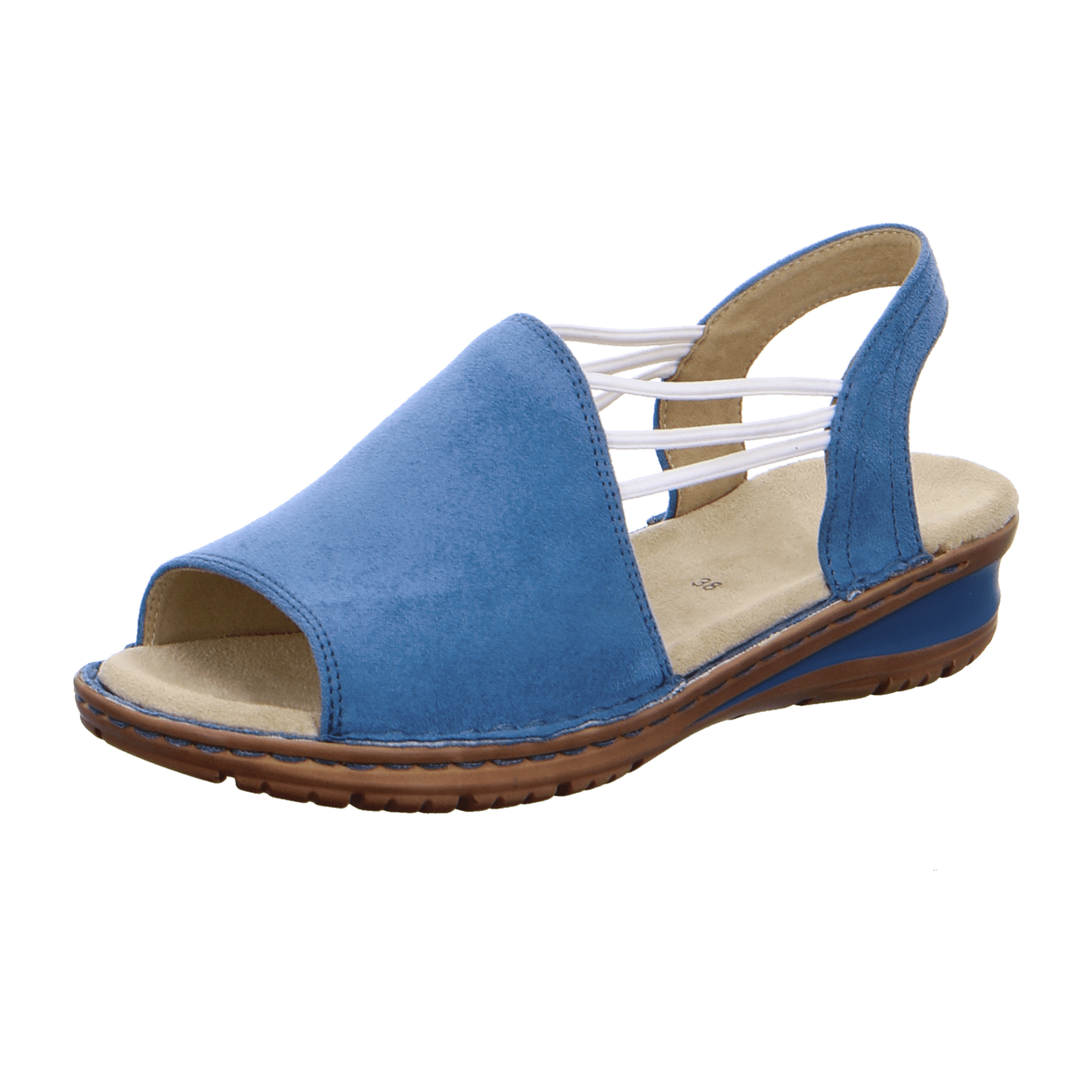 ARA Women's T-Bar Sandals in Blue with Open Toe and Leather Lining Synthetic Sole
