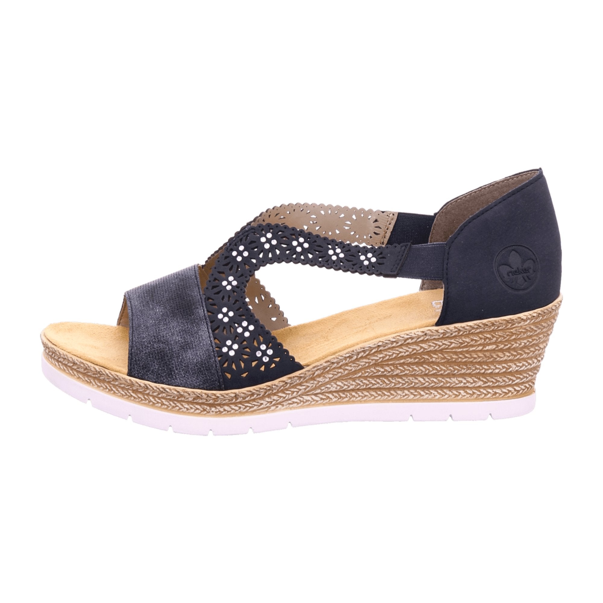 Rieker Women's Blue Sandalettes with Elastic Band and Rhinestone Accents