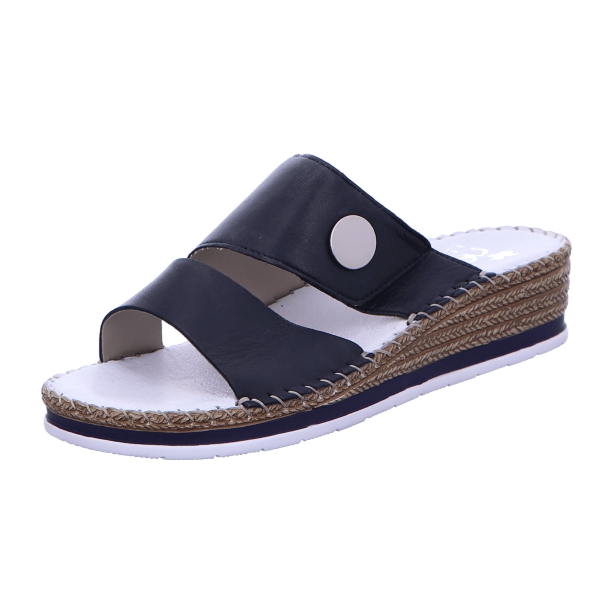 Rieker V609490 Women's Blue Pantolette with Adjustable Strap and 30mm Heel