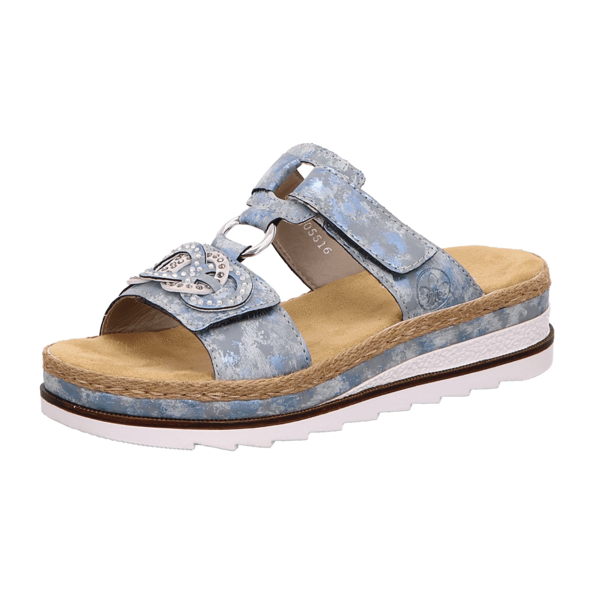 Rieker Women's Blue Pantolette with 30mm Heel and Velcro Strap