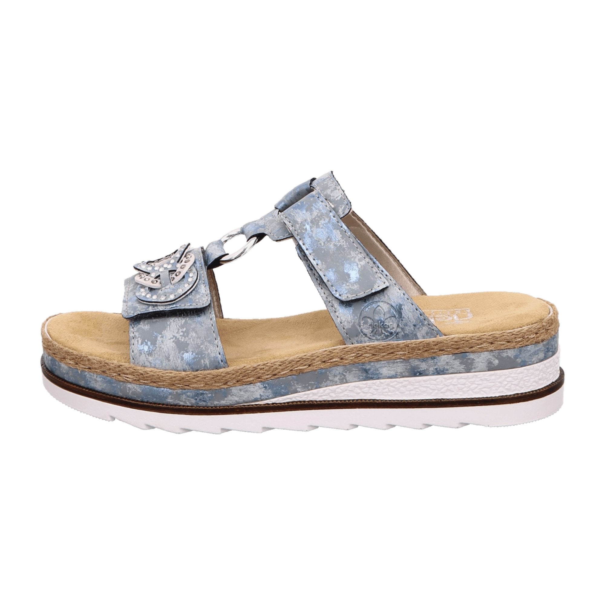 Rieker Women's Blue Pantolette with 30mm Heel and Velcro Strap