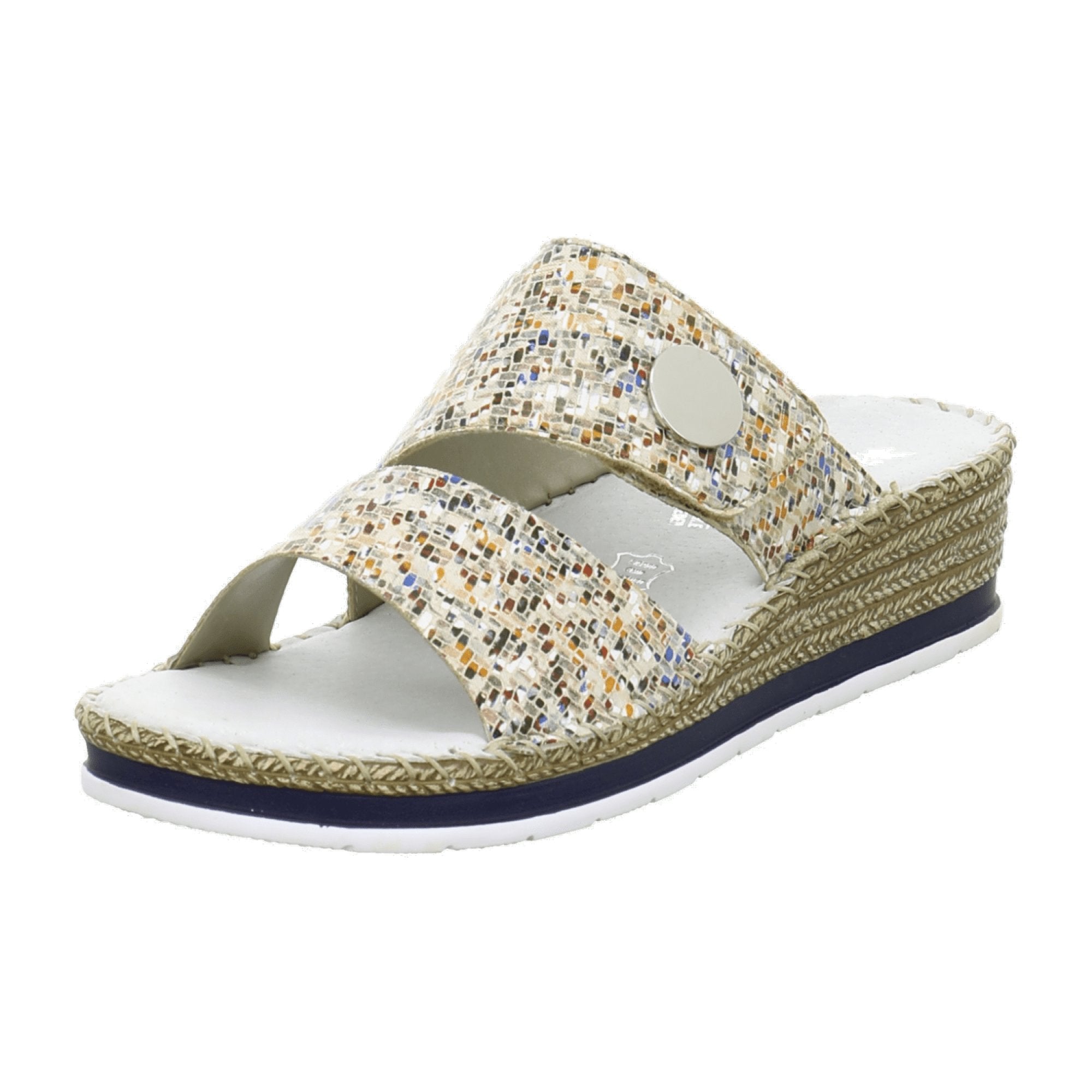 Rieker Beige Women's Comfort Sandals V609490 with Wedge Heel and Round Toe