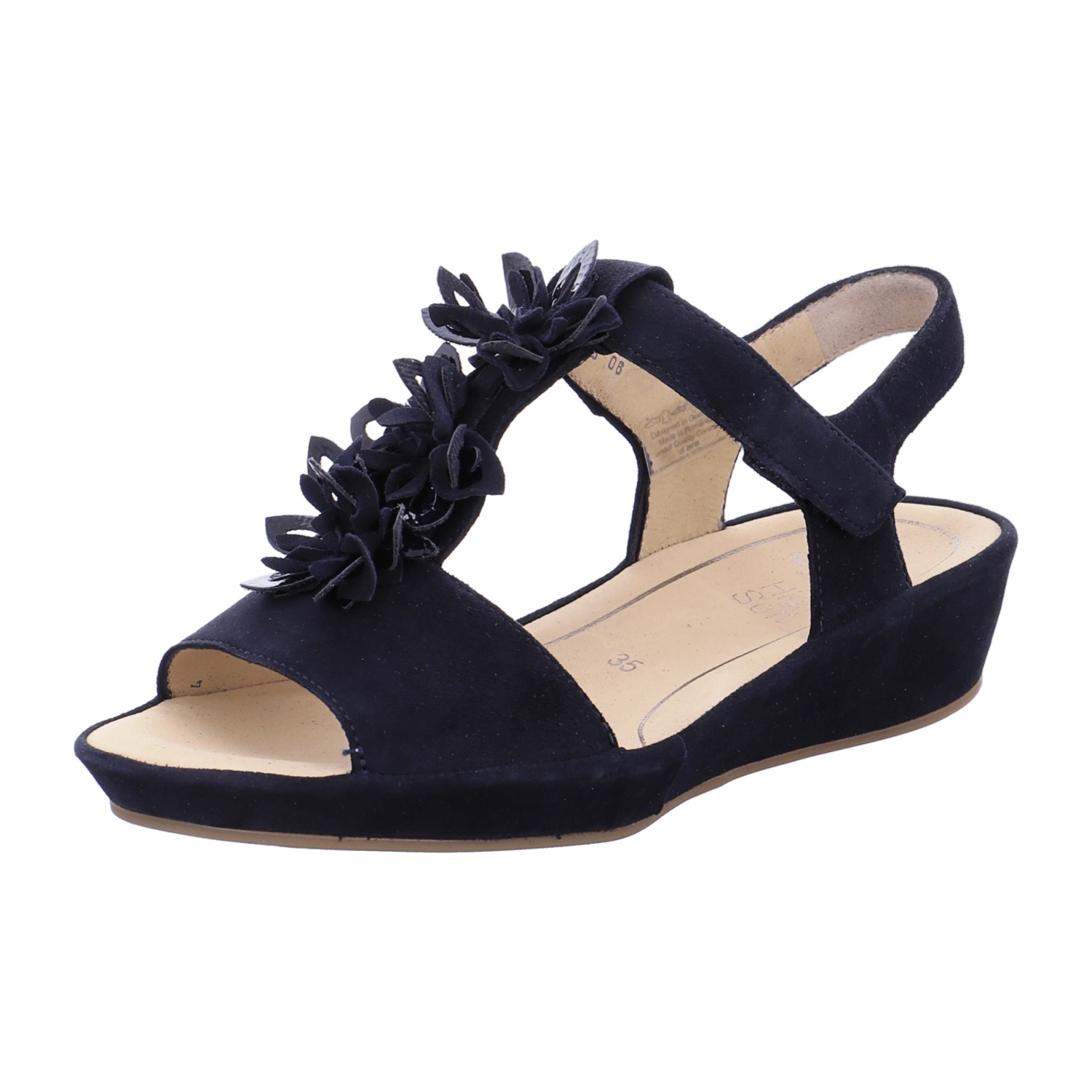 ARA CAPRI Women's T-Bar Sandals with Hook-and-Loop Fastening in Blue Suede