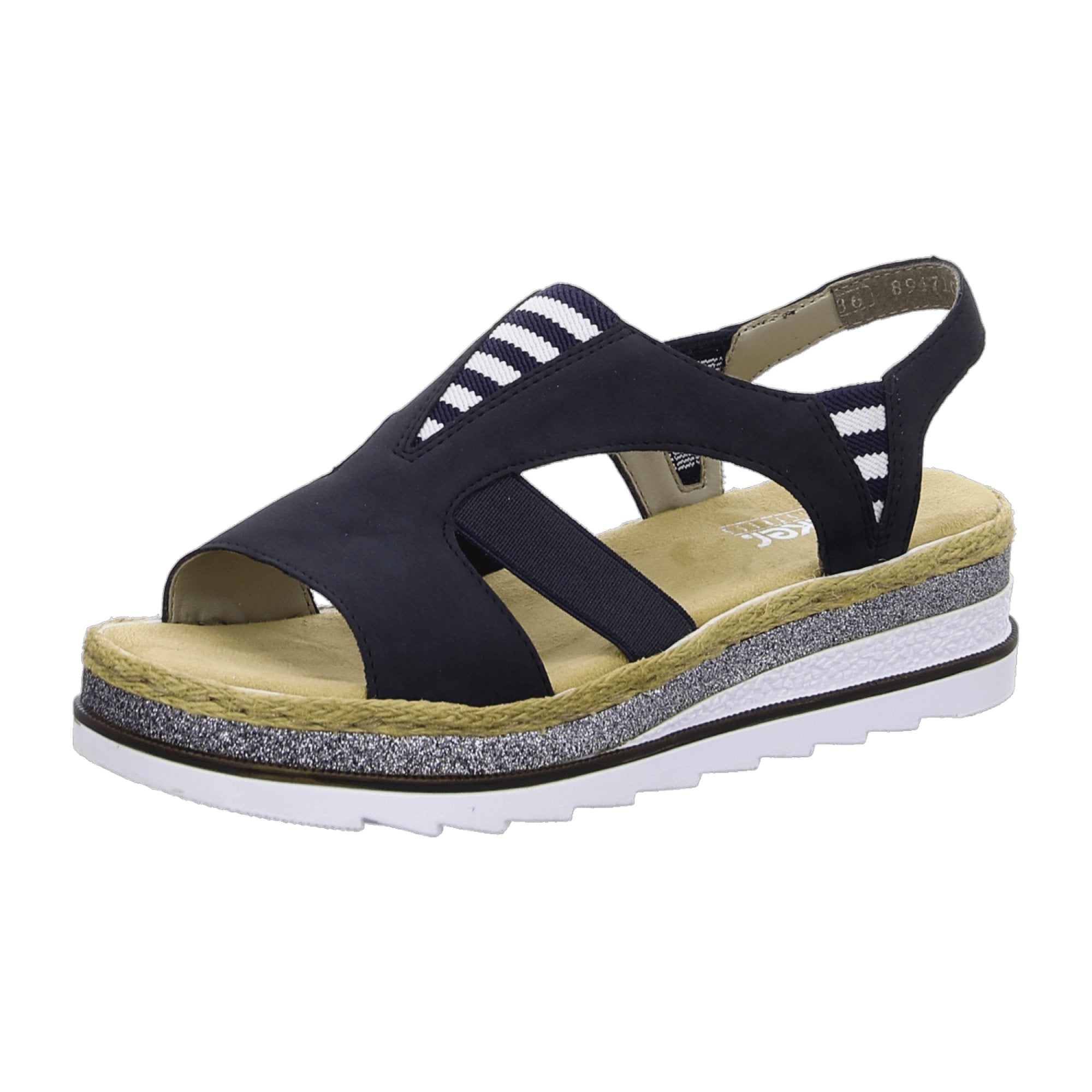 Rieker Women's Blue Wedge Sandals with Elastic Strap and Cushioned Sole
