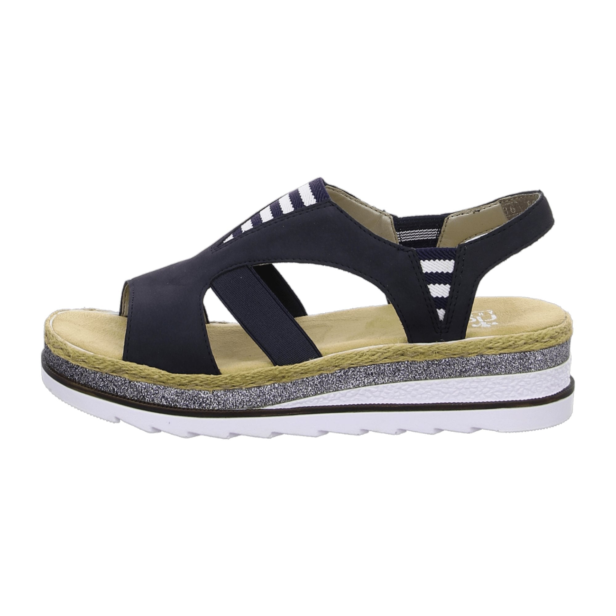 Rieker Women's Blue Wedge Sandals with Elastic Strap and Cushioned Sole