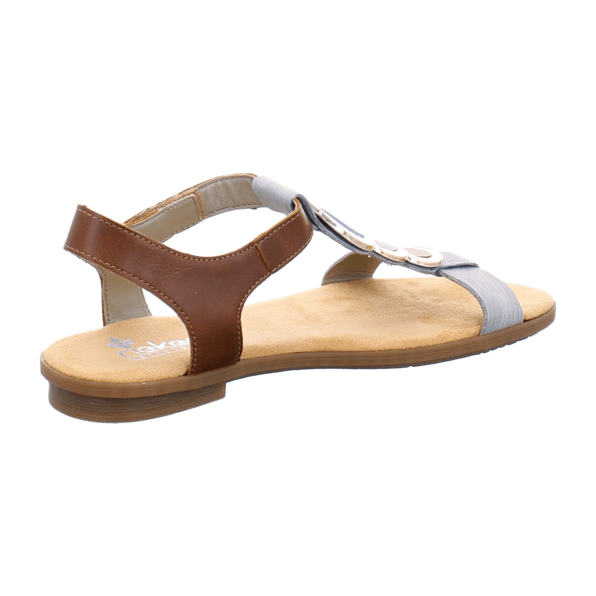 Rieker Women's Grey Sandals 64278 Comfortable Synthetic Leather Velcro Strap