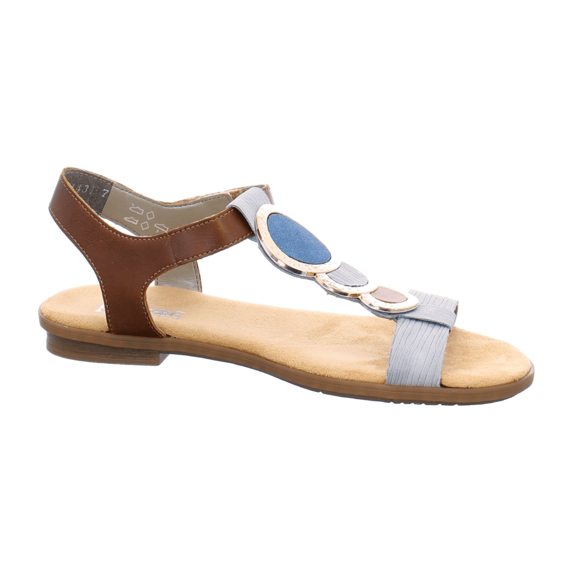 Rieker Women's Grey Sandals 64278 Comfortable Synthetic Leather Velcro Strap