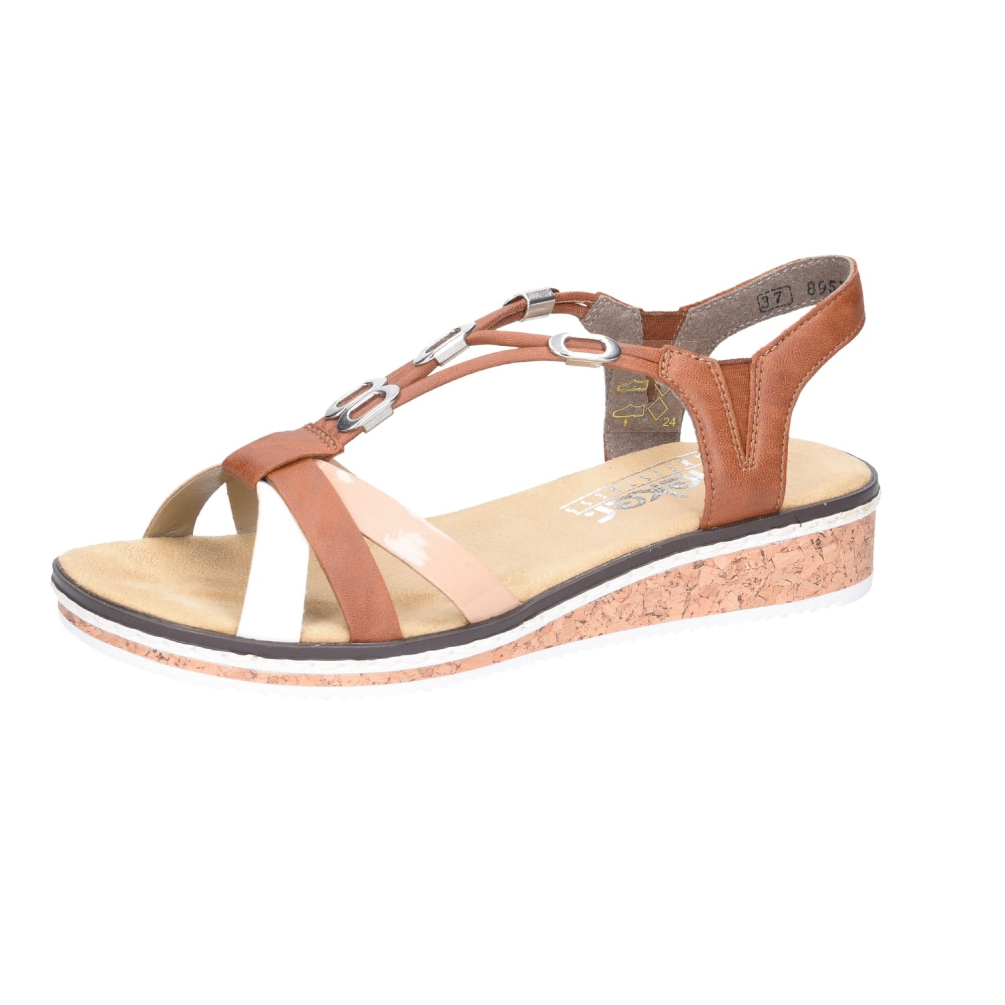 Rieker Women's Brown Comfort Sandals with Elastic Insert and Wedge Heel