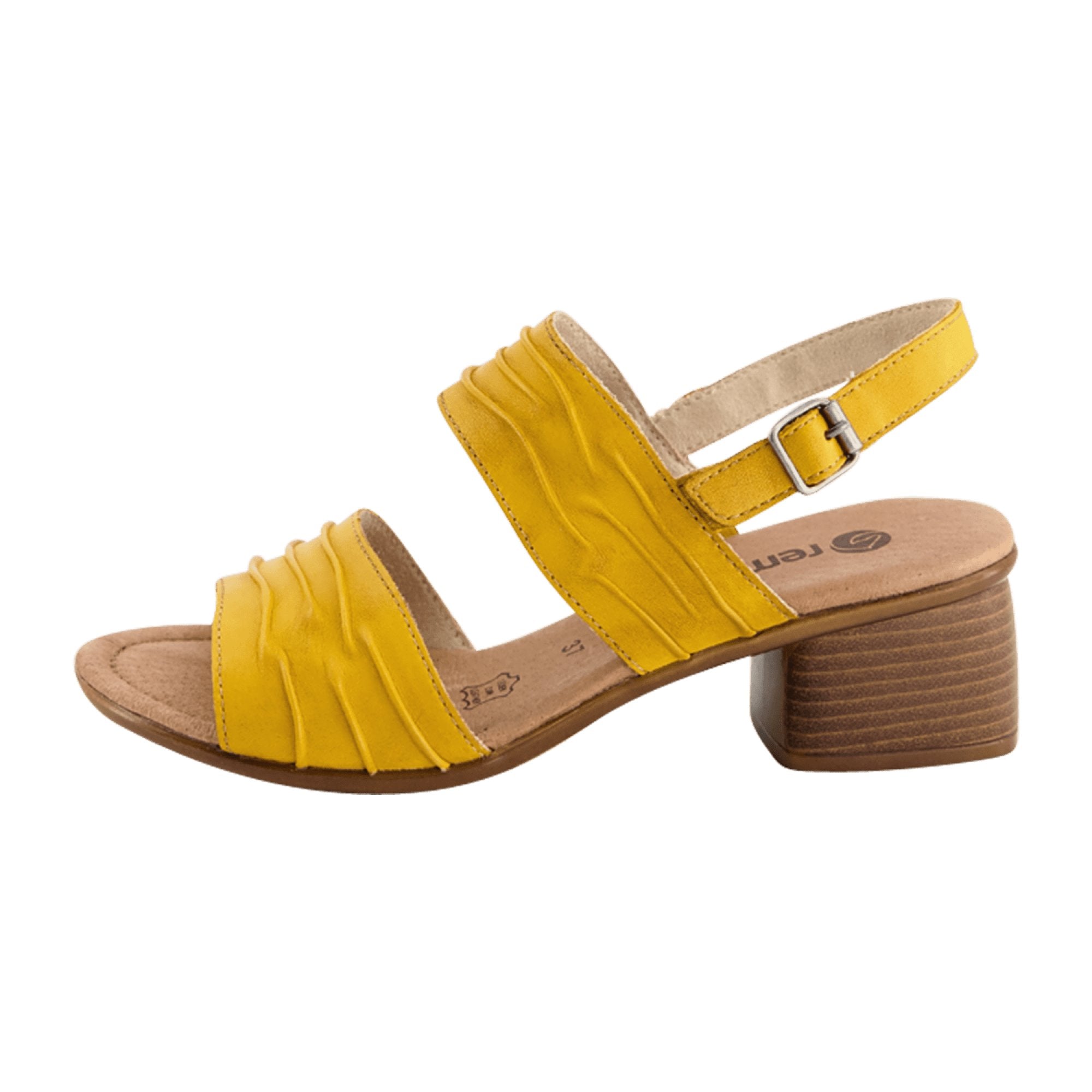 Remonte R8762-68 Women's Yellow Leather Sandals with Block Heel and Velcro Closure
