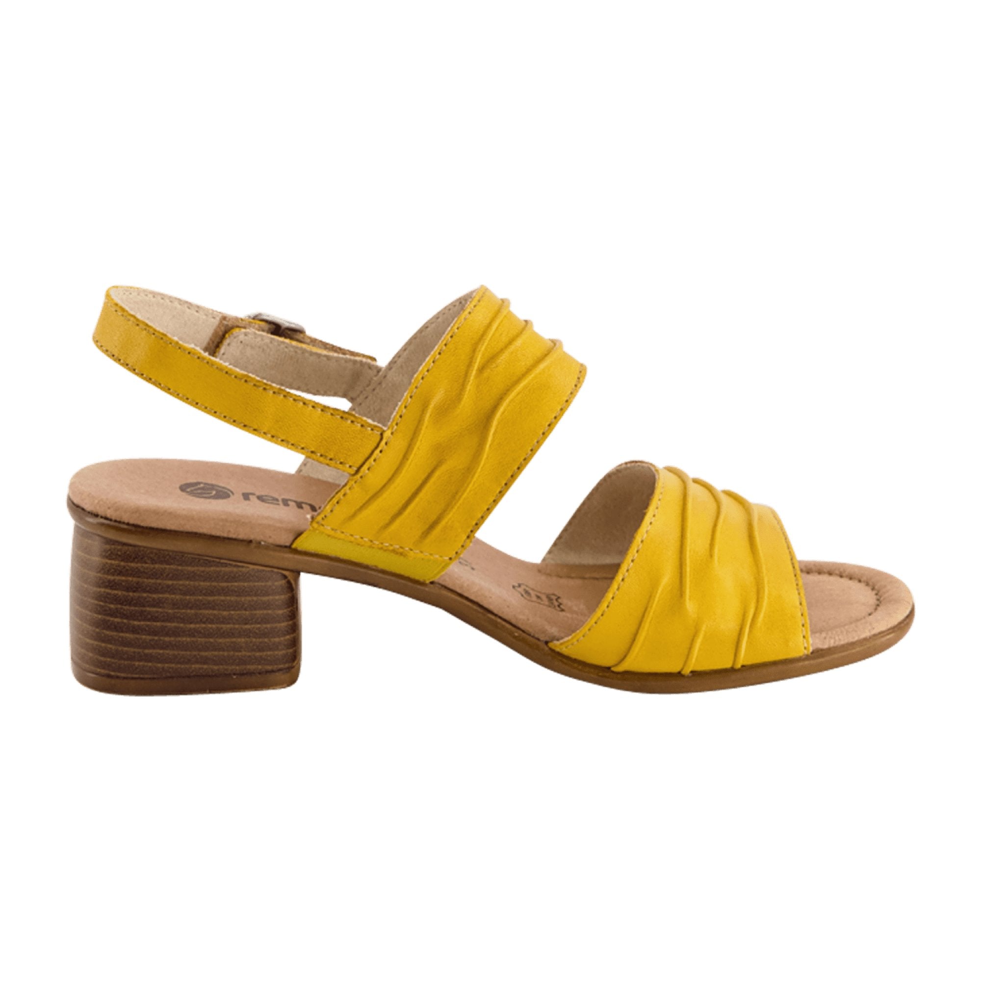 Remonte R8762-68 Women's Yellow Leather Sandals with Block Heel and Velcro Closure