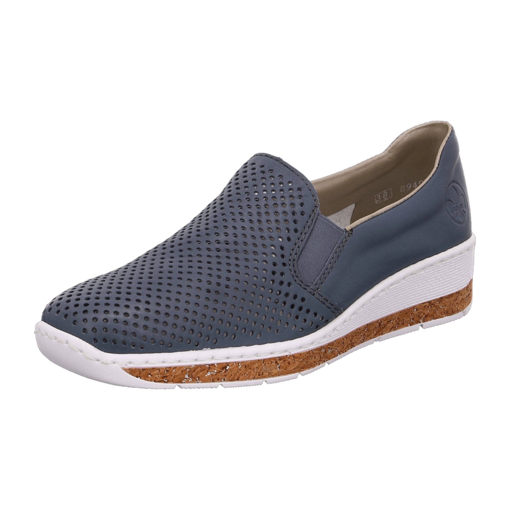 Rieker Women's Casual Blue Slip-On Shoes with Elastic Entry for Easy Fit