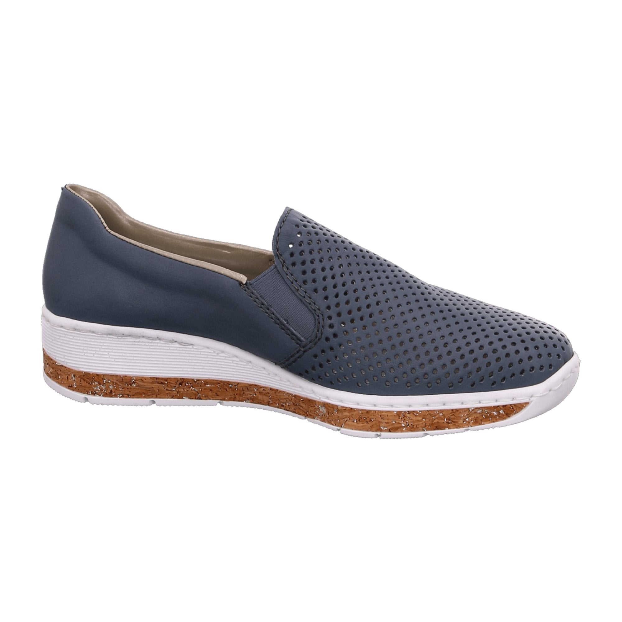 Rieker Women's Casual Blue Slip-On Shoes with Elastic Entry for Easy Fit