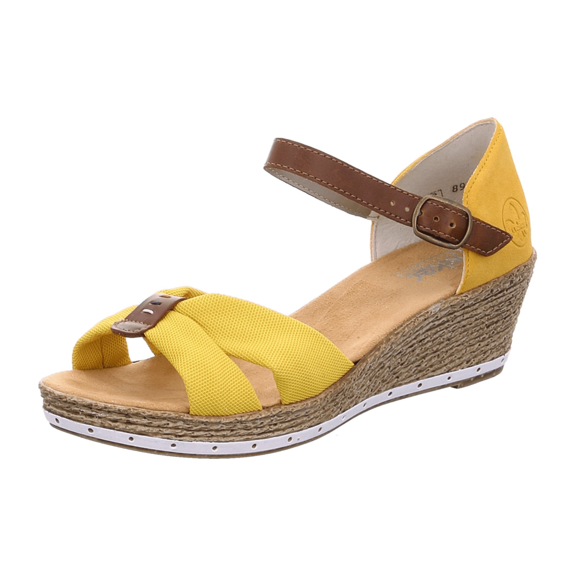 Rieker Women's Yellow Sandal Trendy Textile and Faux Leather Wedge Heel