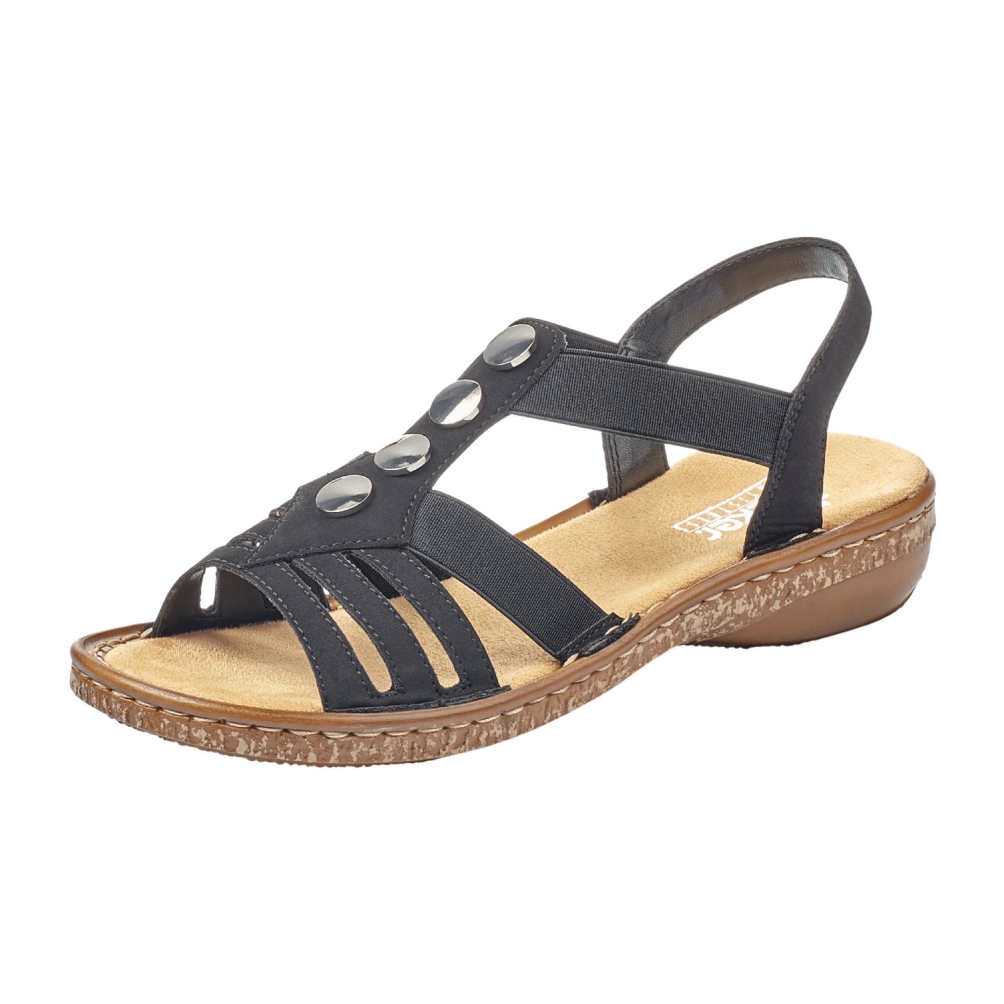 Rieker Women's Black Sandals Comfortable Stylish Synthetic Leather Shoes
