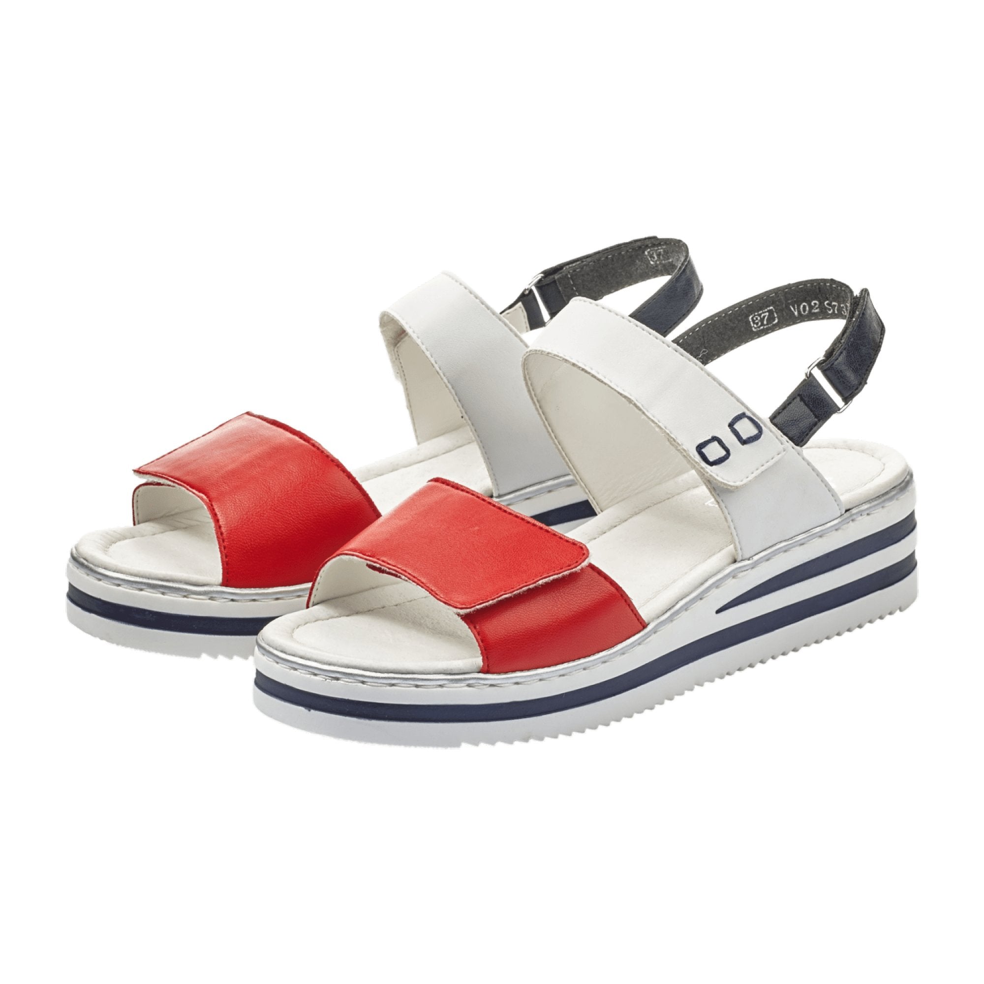 Rieker Women's Red White Blue Shoes, Red Synthetic Leather, Spring/Summer