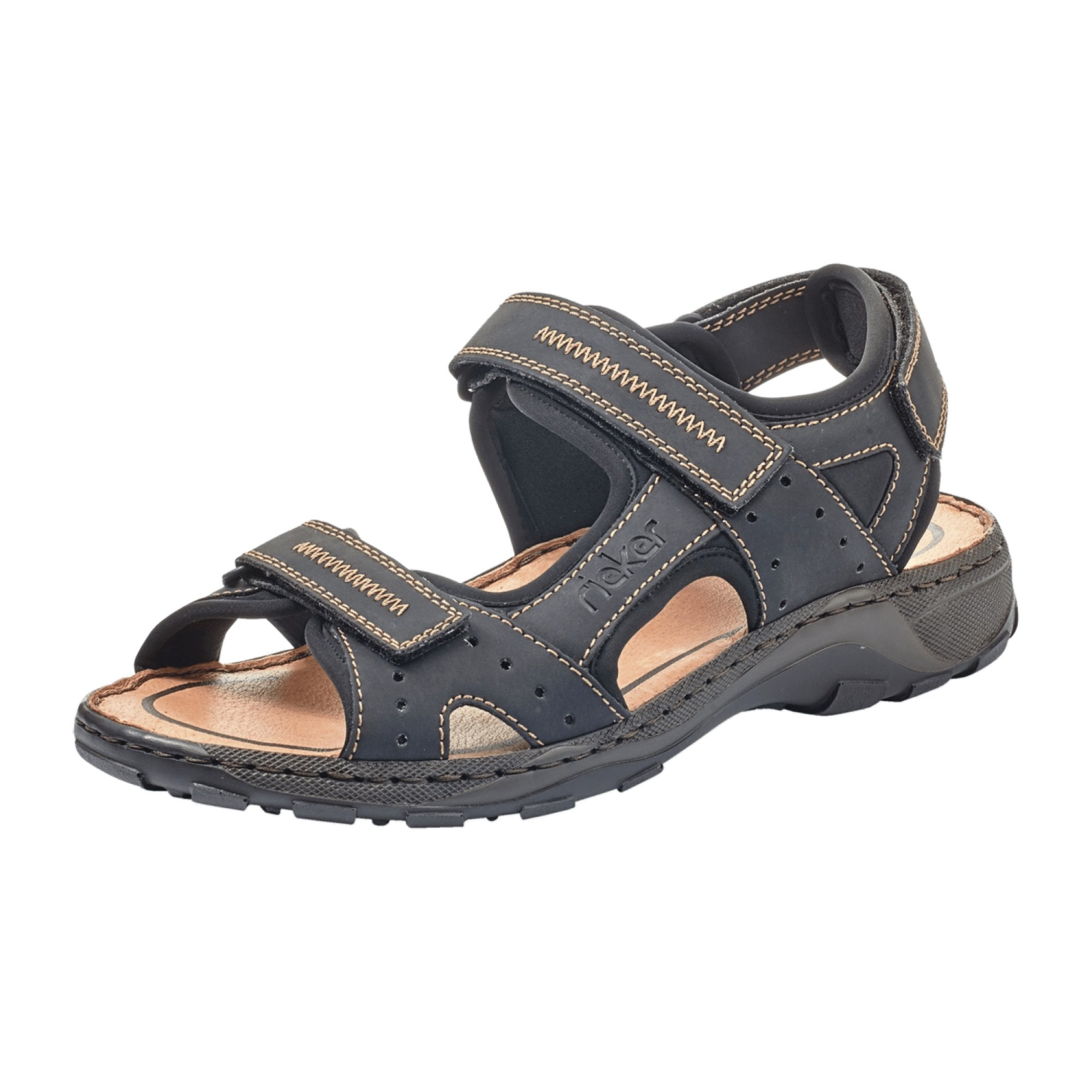 Rieker Comfortable Men's Black Sandals with Velcro Closure and Shock Absorbing Sole