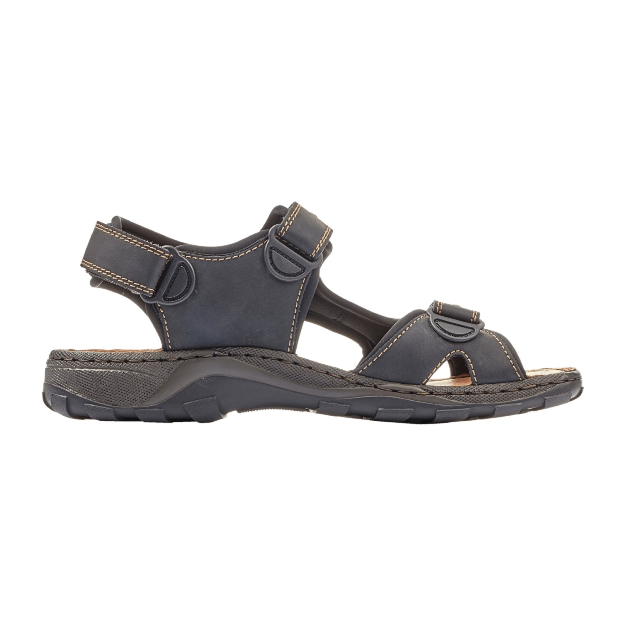 Rieker Comfortable Men's Black Sandals with Velcro Closure and Shock Absorbing Sole