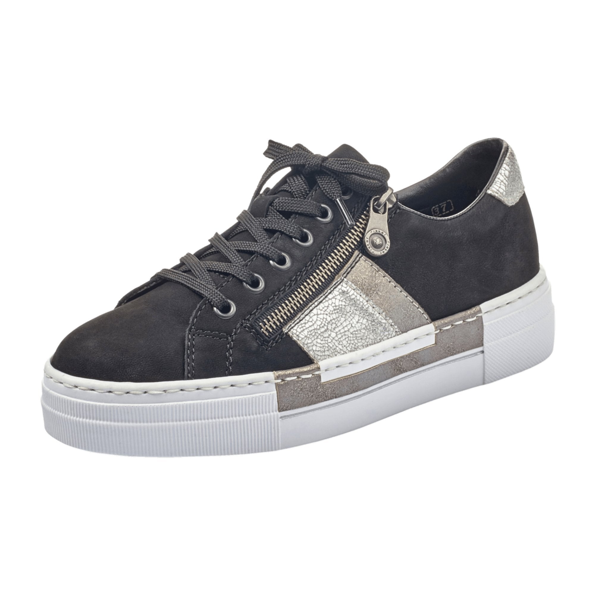 Rieker Women's Black Athletic Lace-Up Shoes Leather Upper Flat Heel